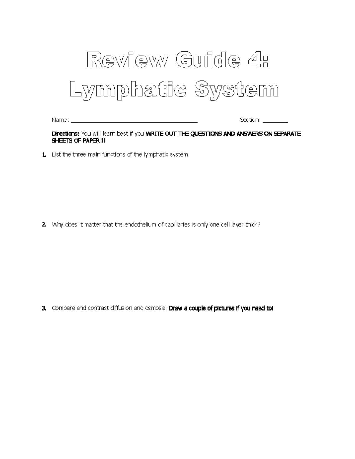 4 Lymphatic System Review Guide 2021 Stock - Name