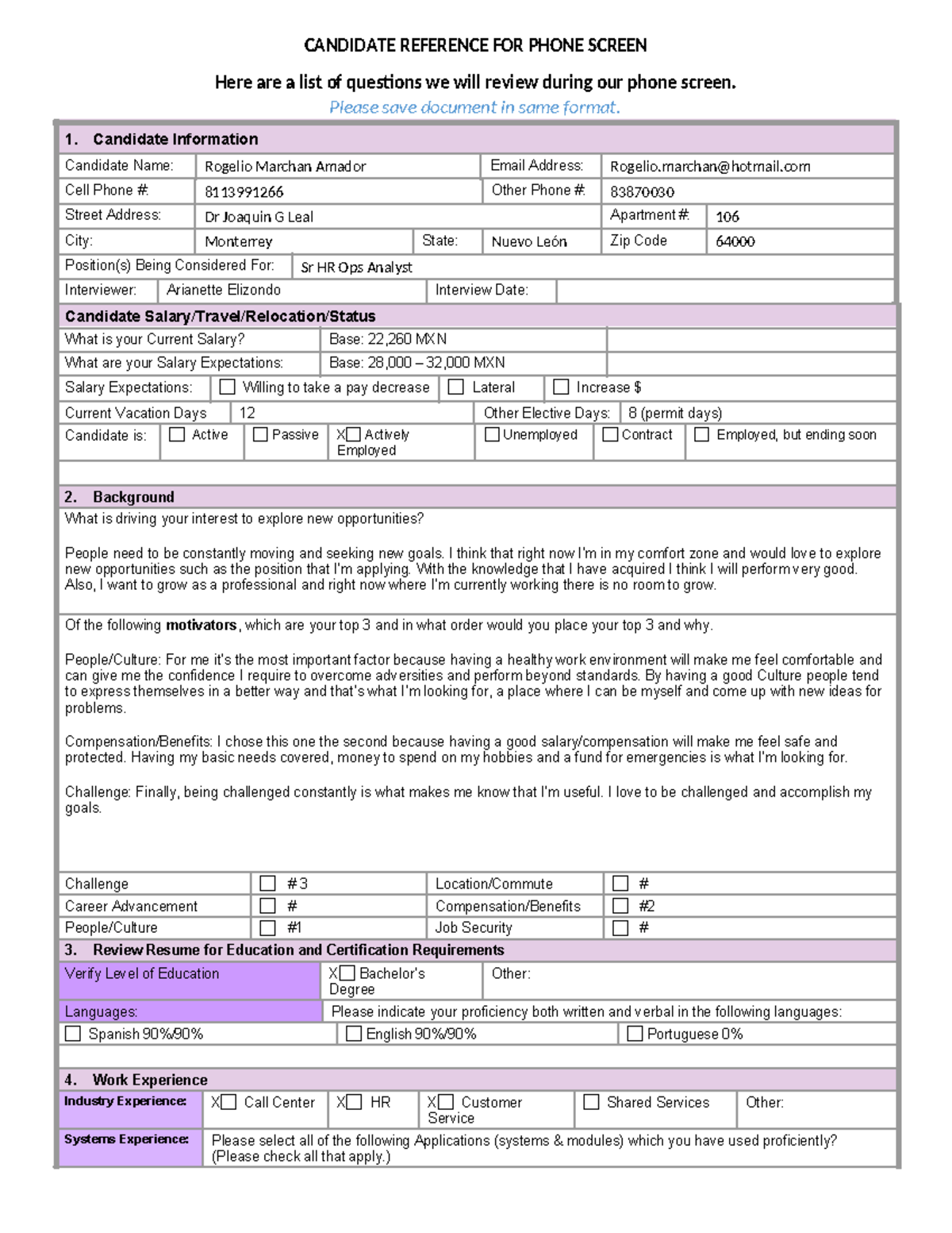 Topic Discussion for HR Monterrey Candidates - CANDIDATE REFERENCE FOR ...