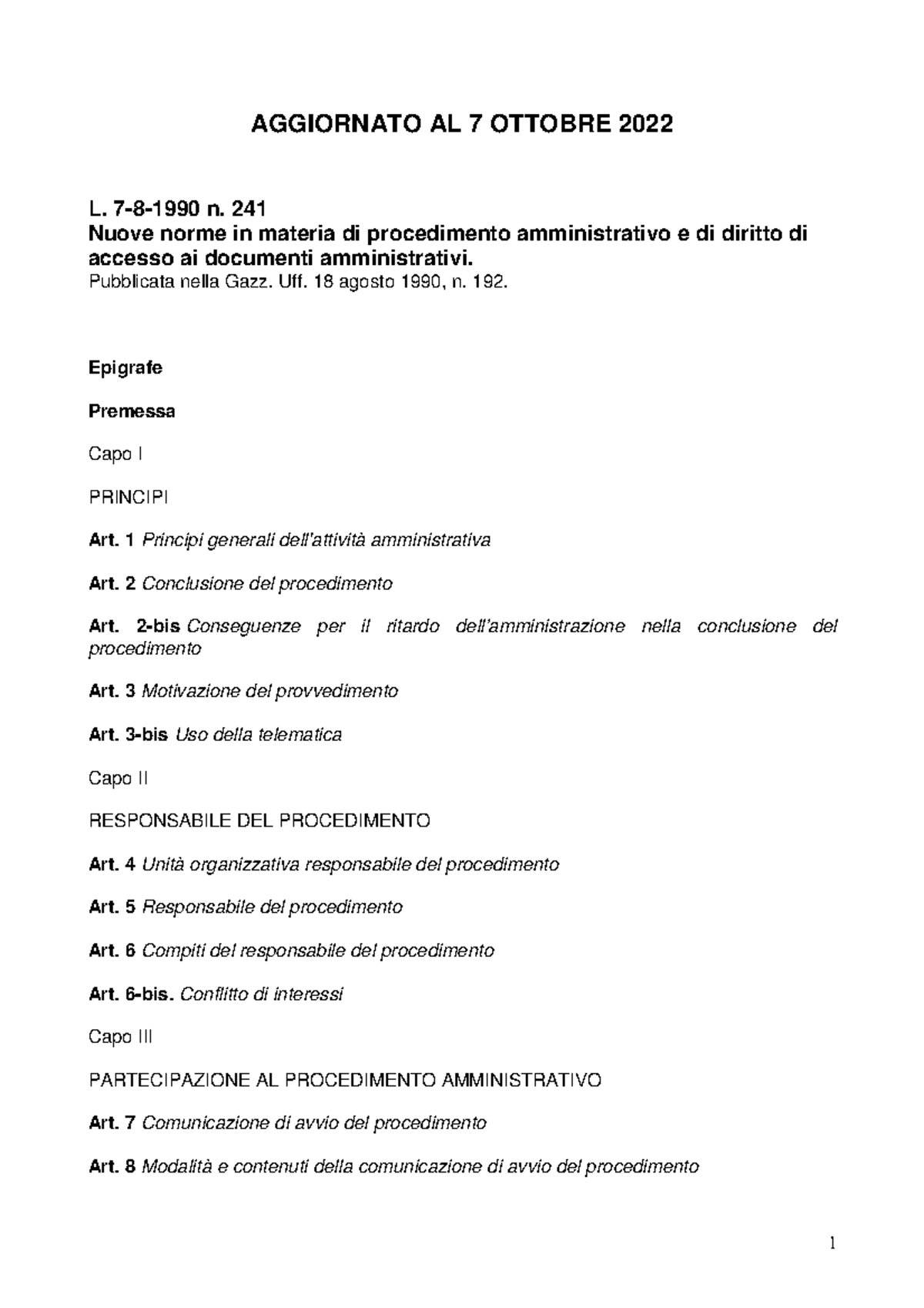 Legge amministrativa AGGIORNATO AL 7 OTTOBRE