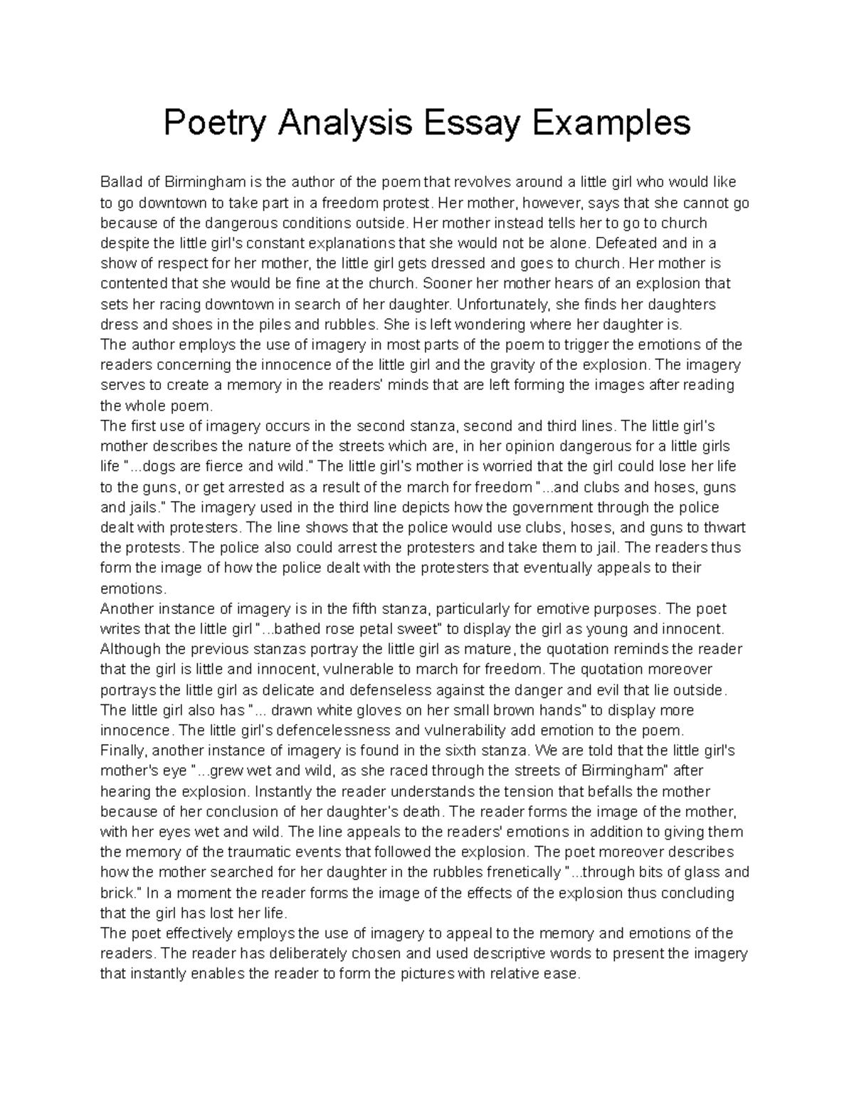 hl essay examples poetry