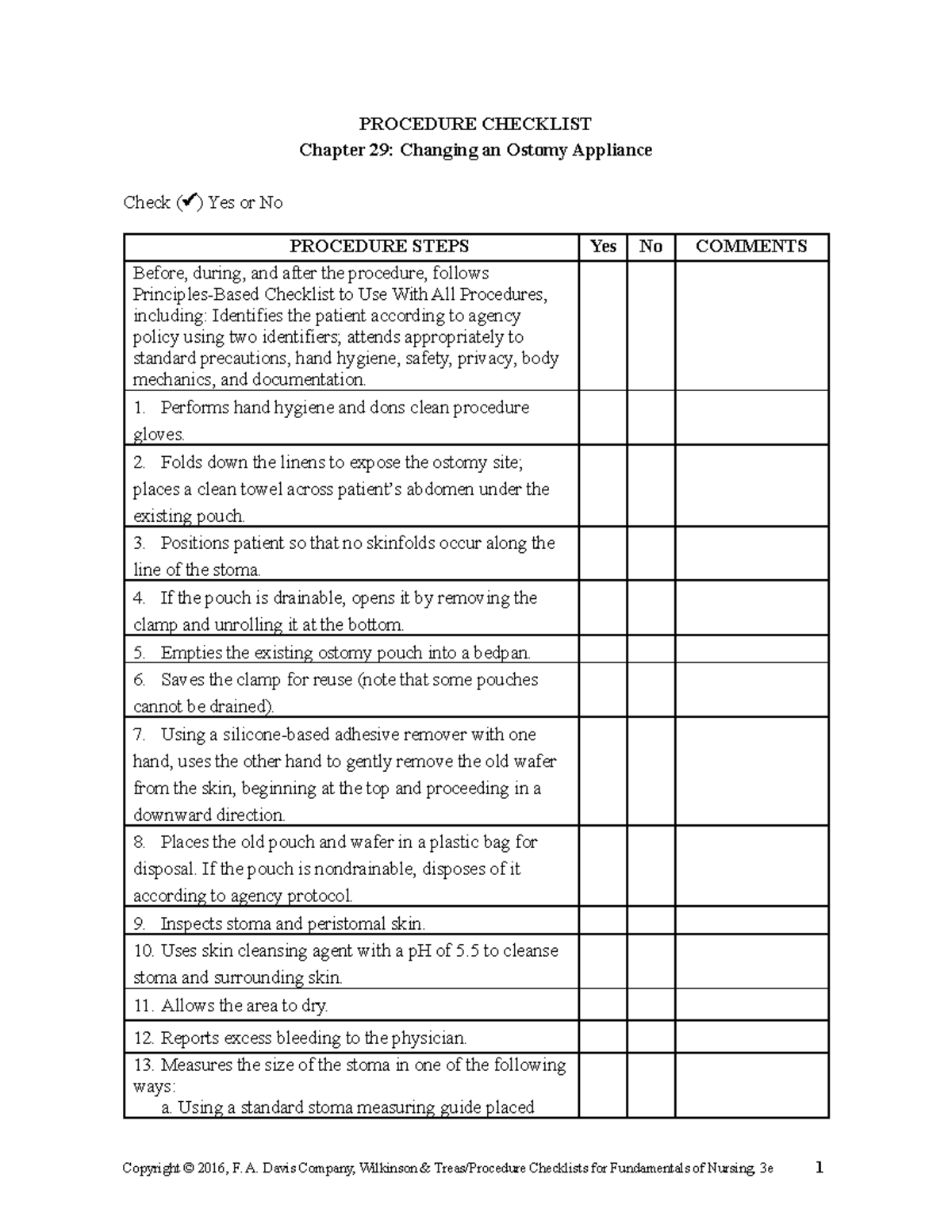 Ch29 Ostomy Appliance Change - PROCEDURE CHECKLIST Chapter 29: Changing ...