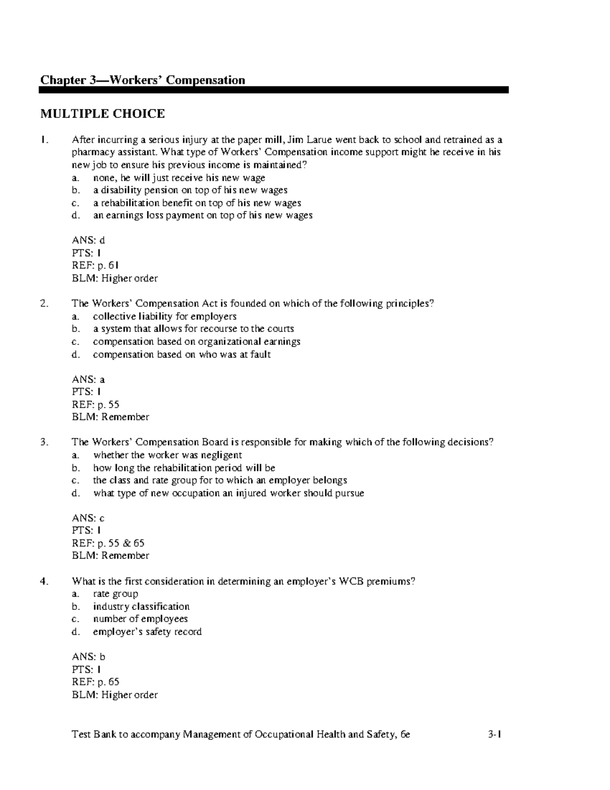 Exam 2018, Questions And Answers - Chapter 3—Workers’ Compensation ...