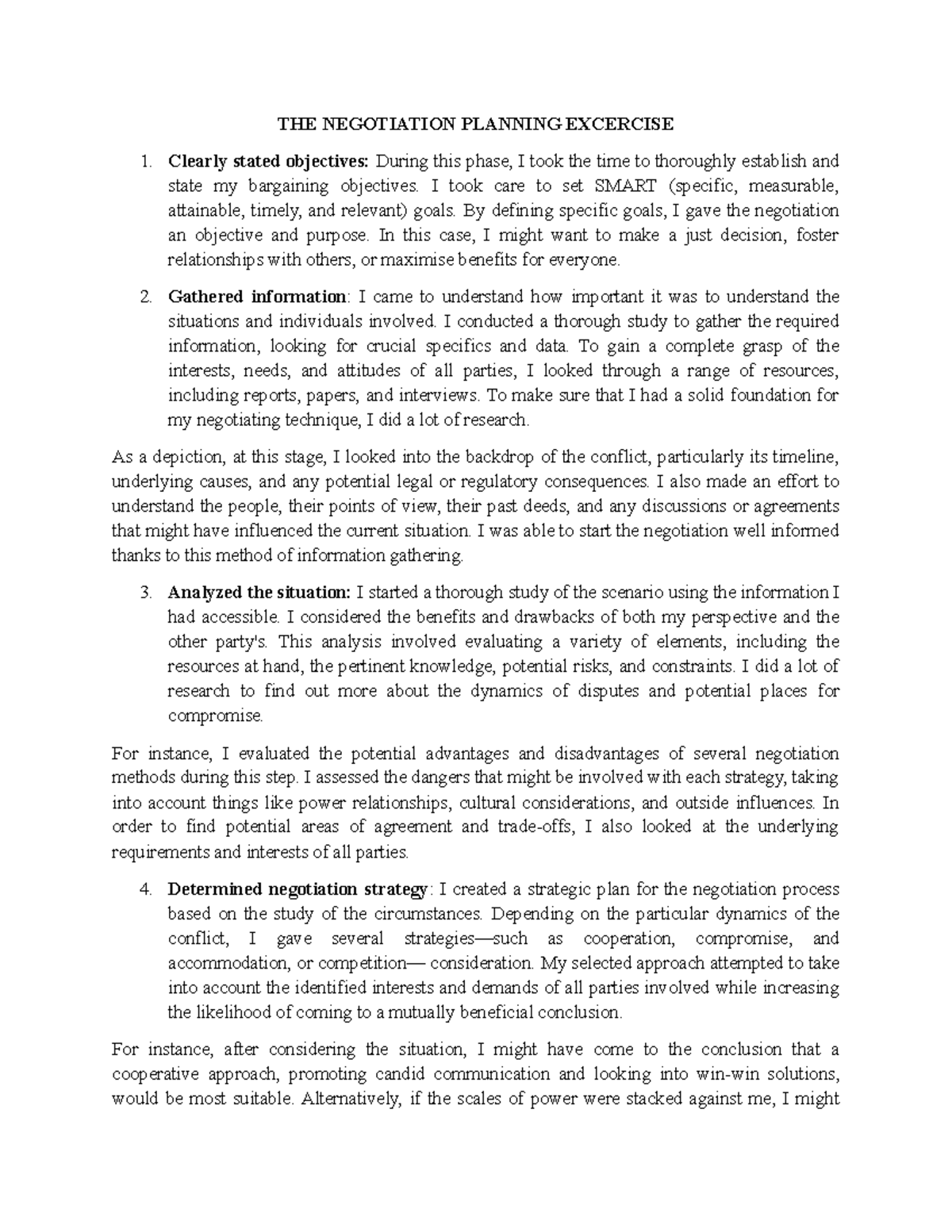 THE Negotiation Planning Excercise - THE NEGOTIATION PLANNING EXCERCISE ...