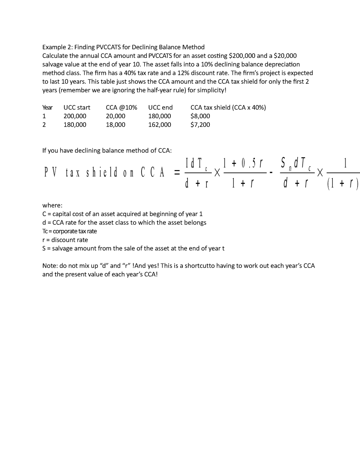 tax shield formula cca