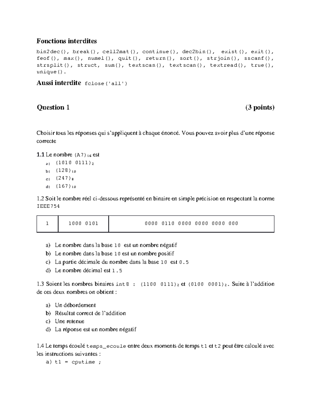Final A- Question Solution - Fonctions interdites bin2dec(), break ...