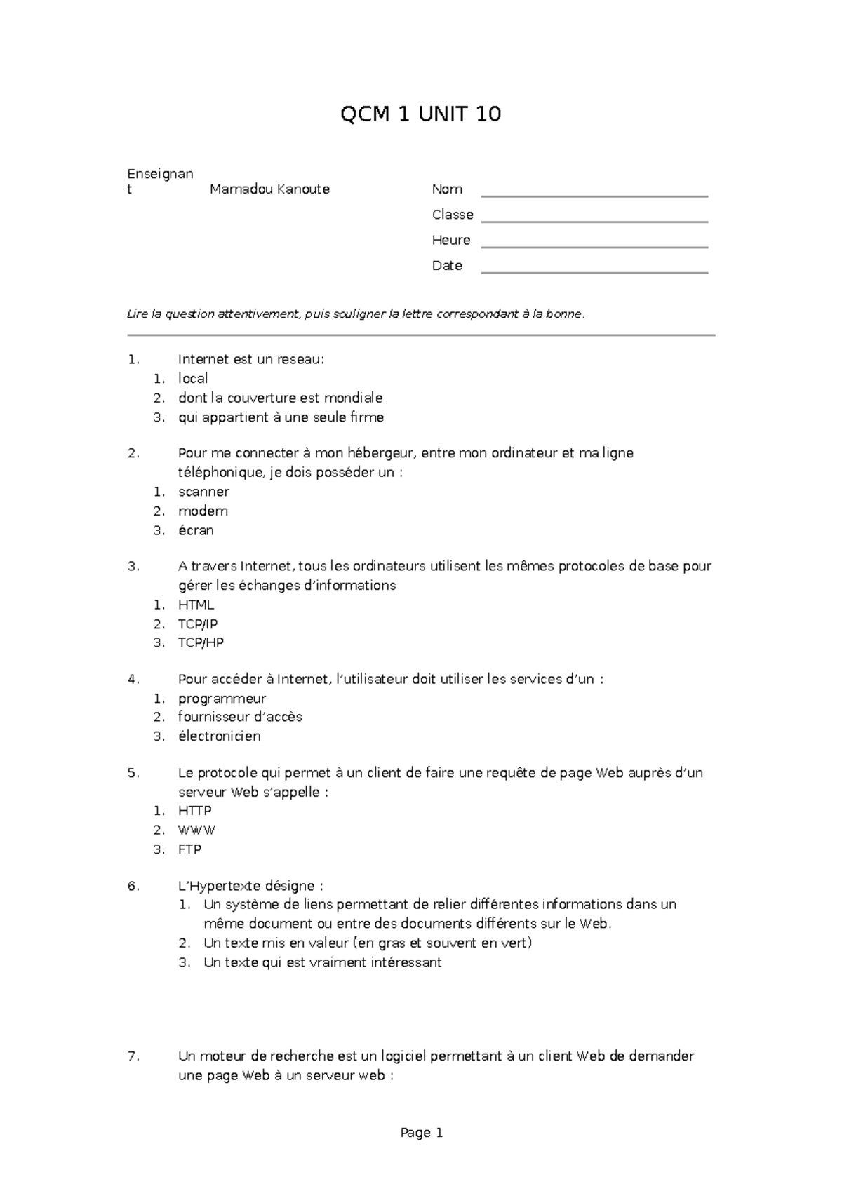 QCM Unit 10 pour webdesign and design database - Unité 