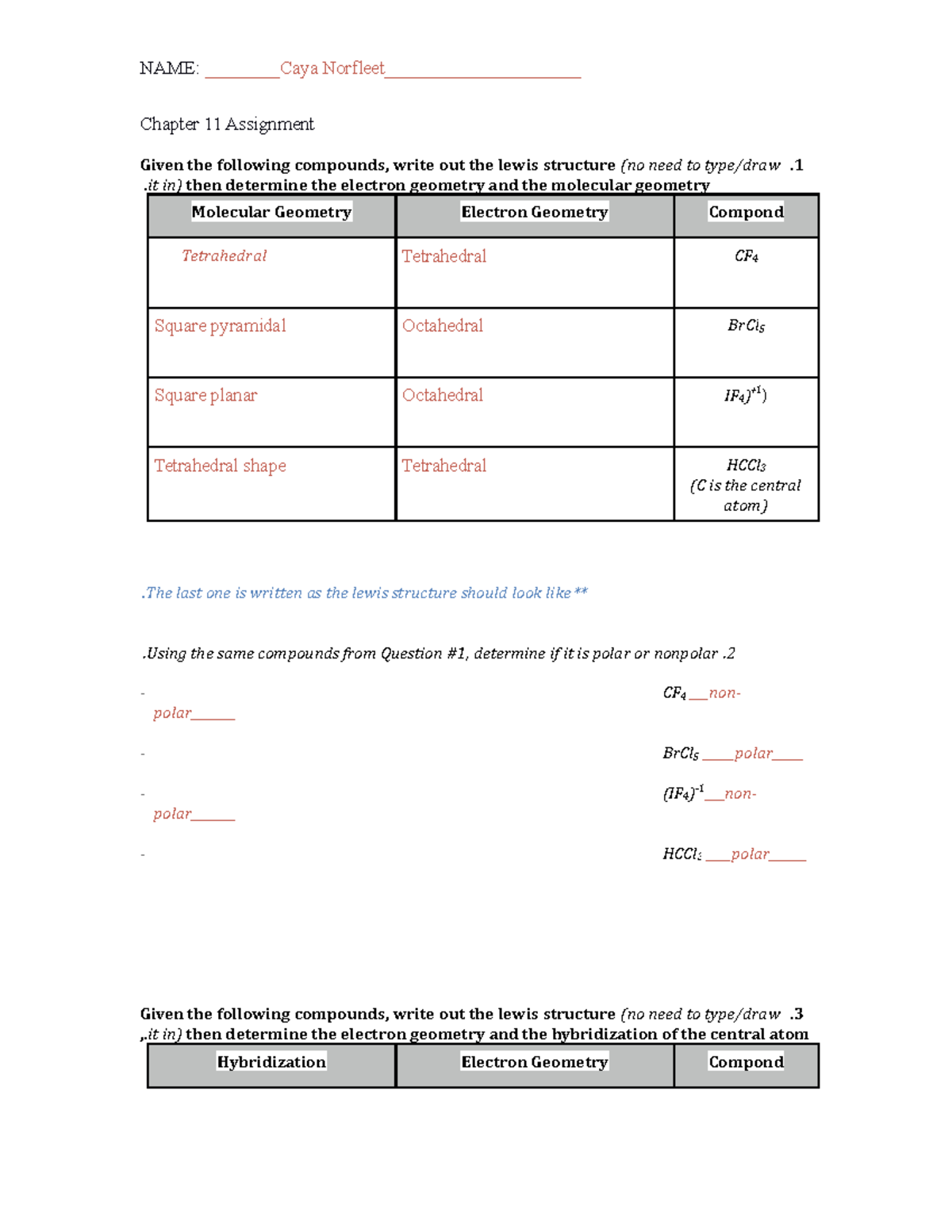 151CH11 Chemistry ch.11 coursework NAME Caya Norfleet