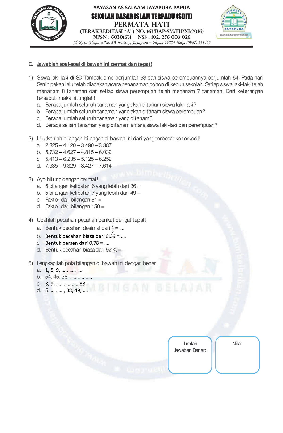 Soal SAS Matematika Kelas 4 SD Semester 1(3) - C. Jawablah Soal-soal Di ...