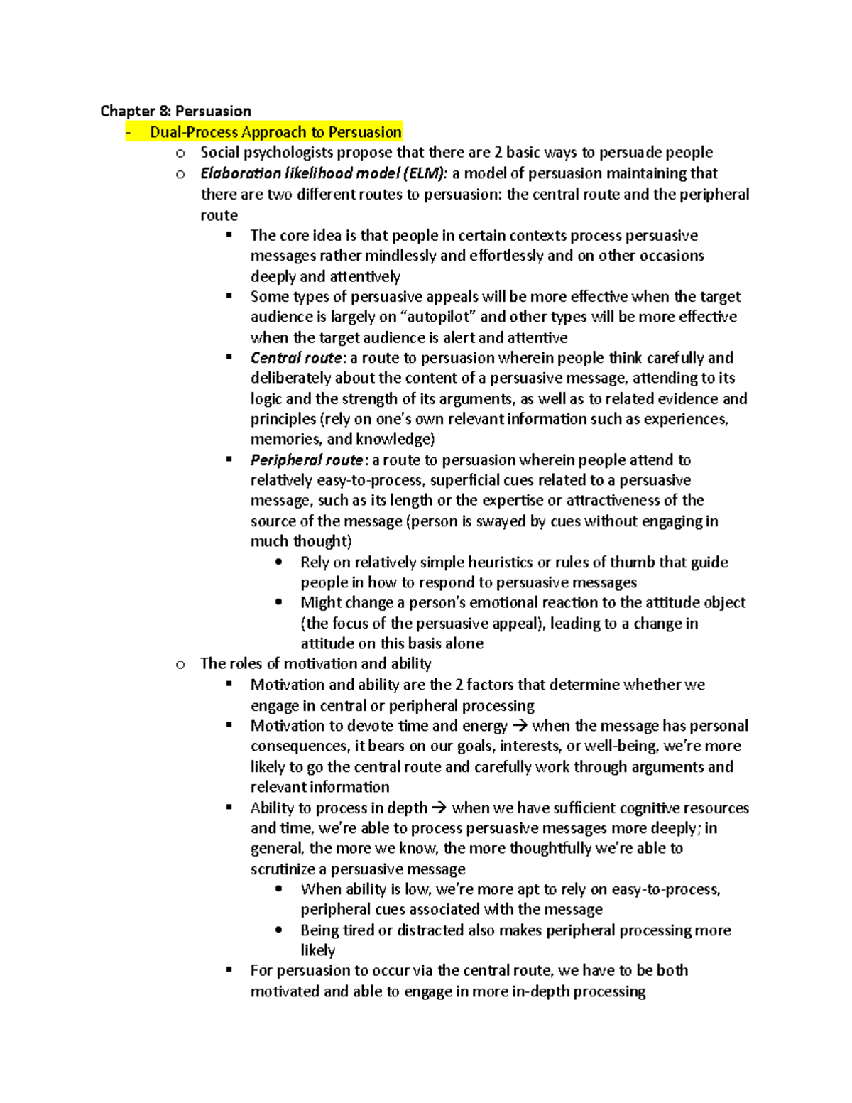 Chapter 8 - Persuasion - Detailed notes on the PYSC 215 textbook ...