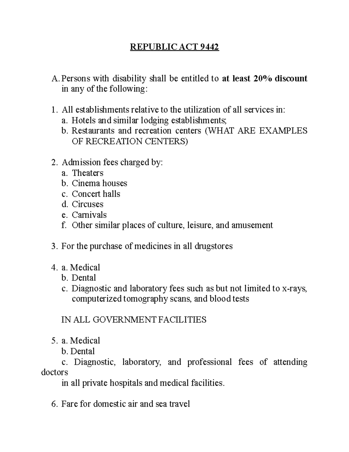 Republic ACT 9442- Notes - REPUBLIC ACT 9442 A. Persons with disability ...