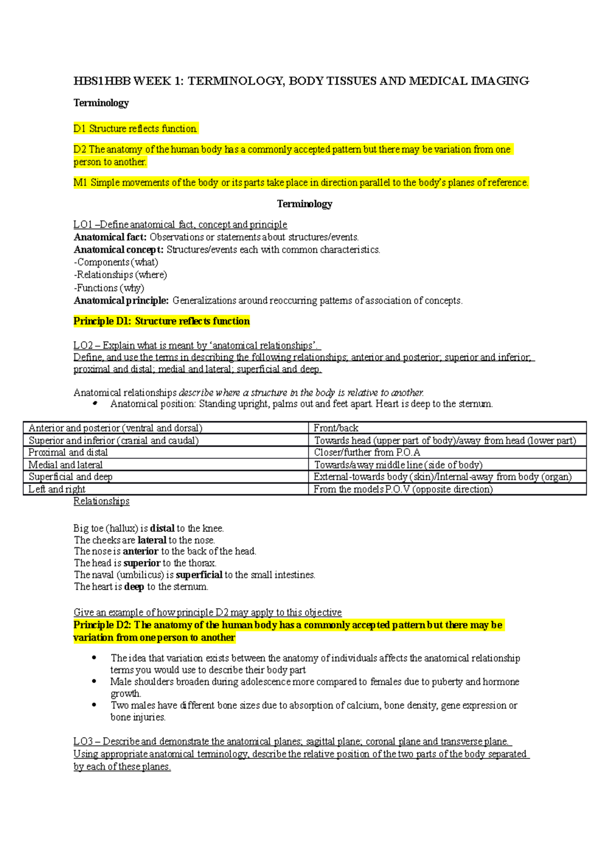 Week 1 Terms Body Tissues Medical Imaging Hbs1hbb Week 1 Terminology Body Tissues And Medical Studocu