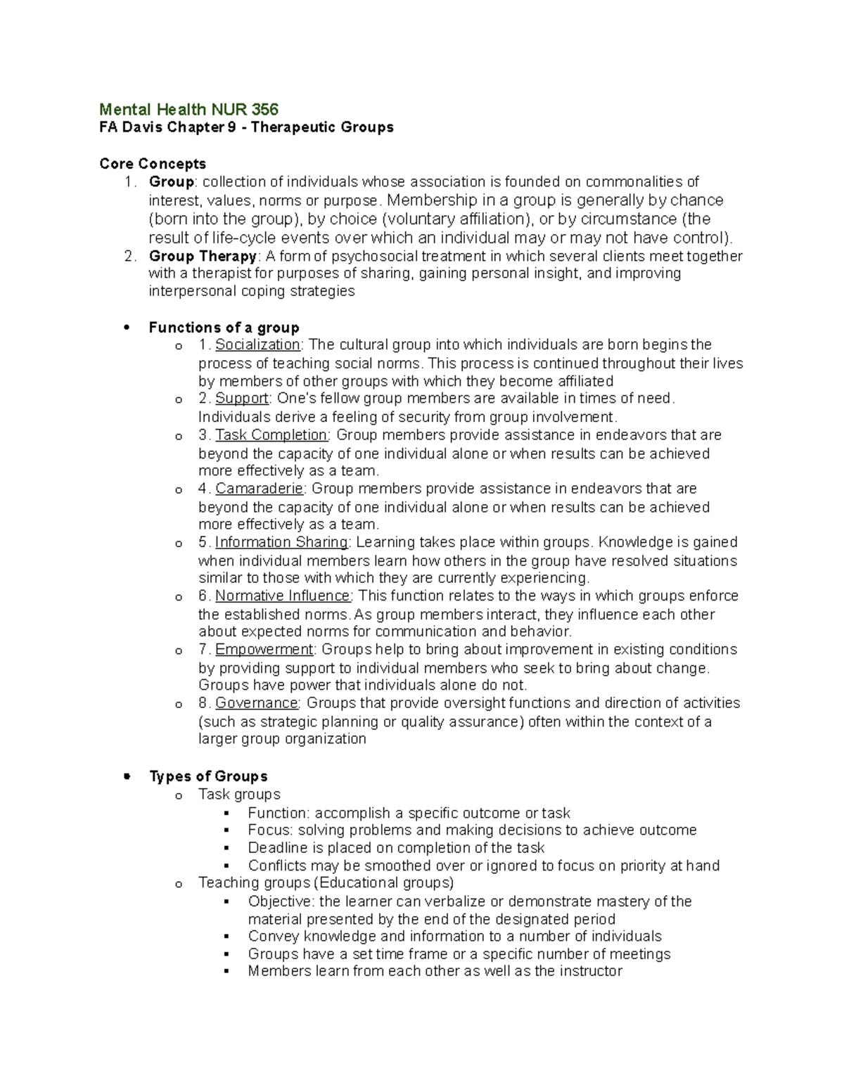 Mental Health NUR 356 Module 2 Notes Mental Health NUR 356 FA Davis