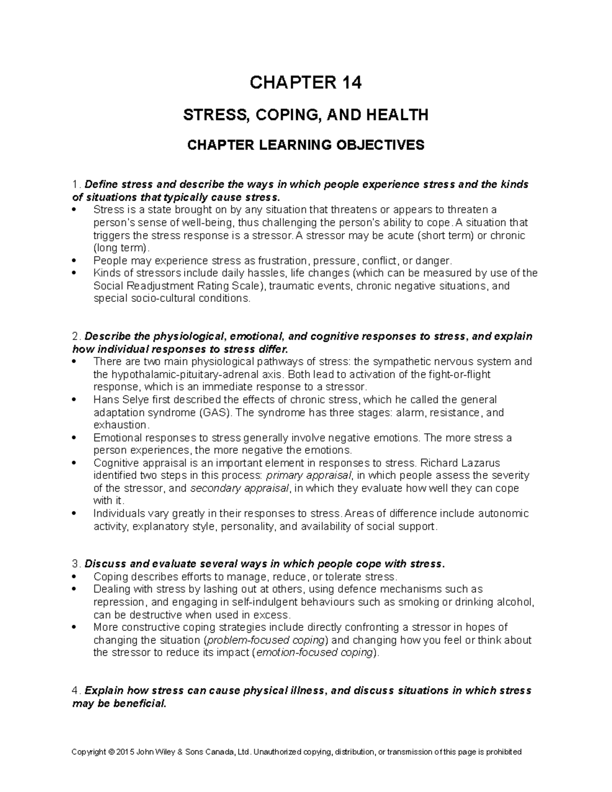 Chapter 14 Test banks - CHAPTER 14 STRESS, COPING, AND HEALTH CHAPTER ...