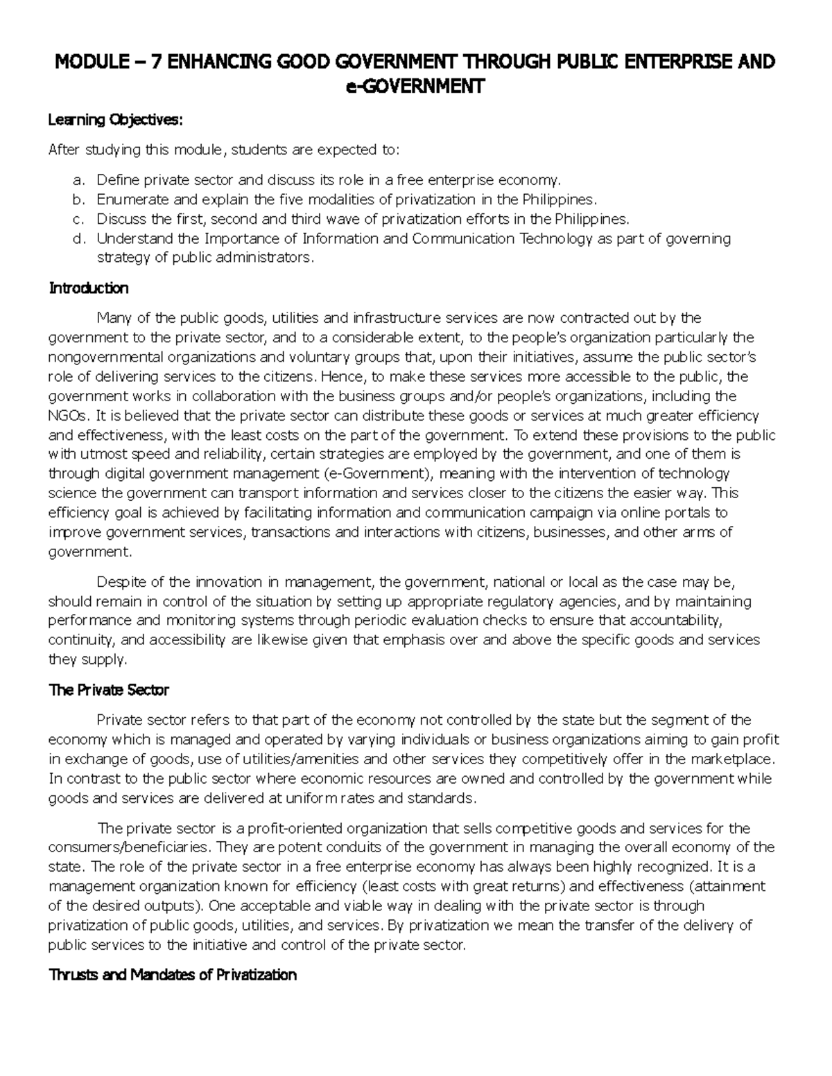Module 7 - Dynamics of Organization - MODULE – 7 ENHANCING GOOD ...