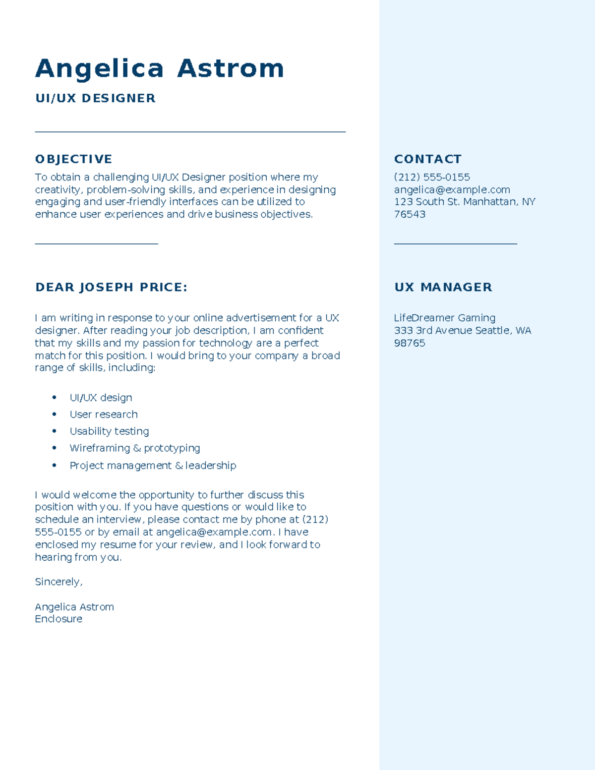 Simple UIUX designer cover letter - Angelica Astrom UI/UX DESIGNER ...