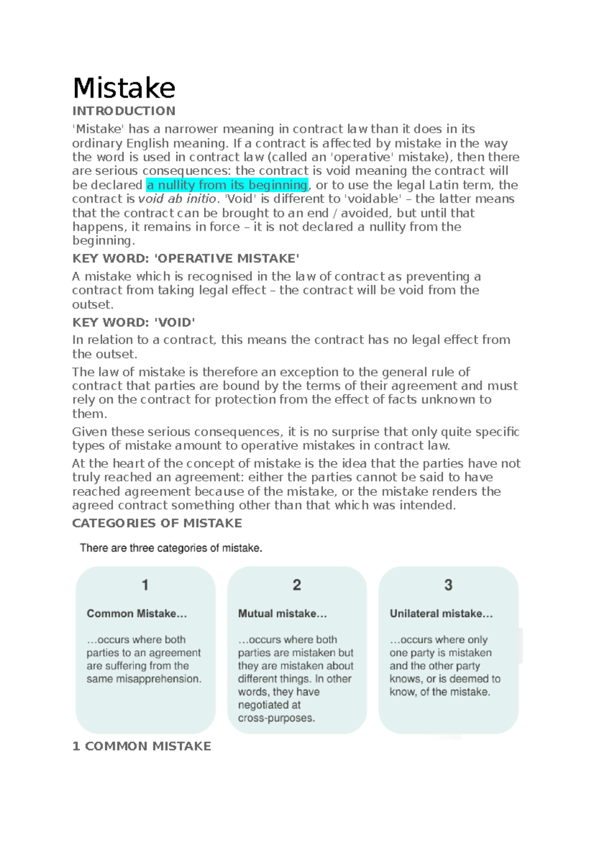 Mistake, Privity, W7 - Mistake INTRODUCTION 'Mistake' Has A Narrower ...