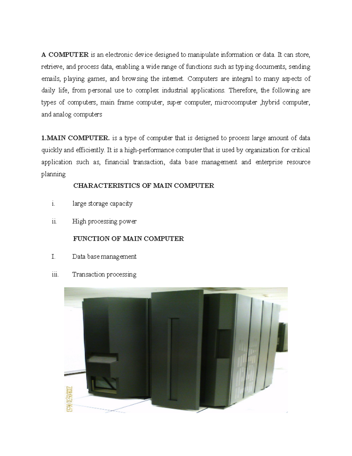 Computers - Note - A COMPUTER is an electronic device designed to ...