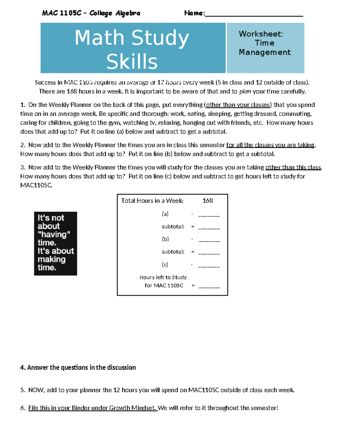Growth Mindset Module 2 - Time Management - adjusted KG - MAC 1105C ...