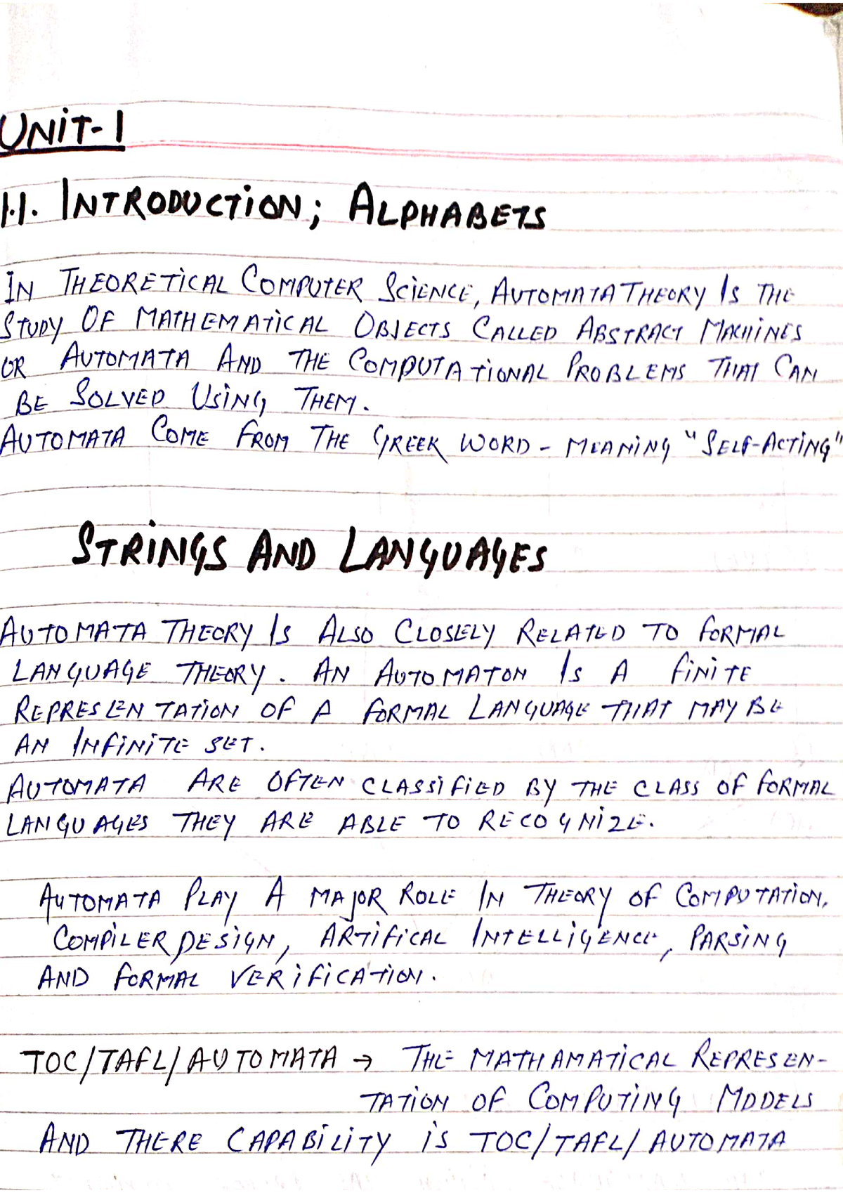 Unit 1 Tafl Notes - Unit 1 Automata - Btech - Studocu