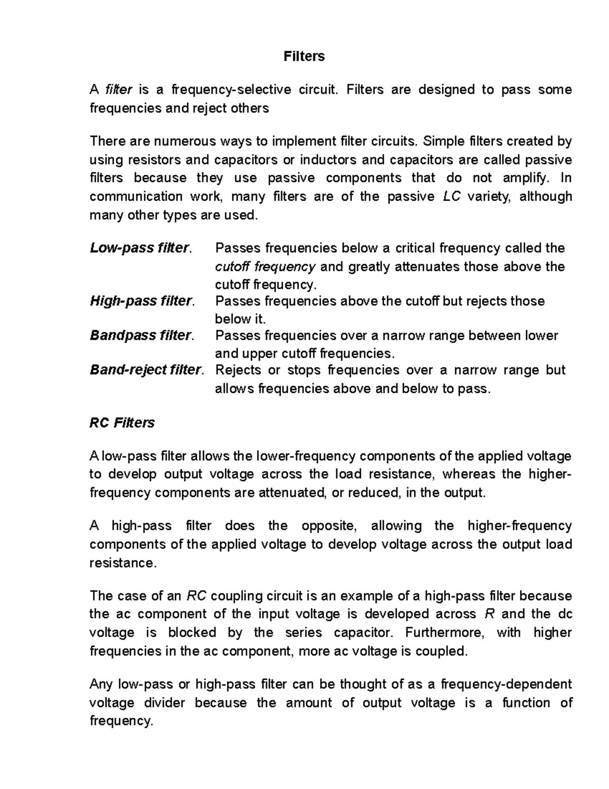 filters-filters-a-filter-is-a-frequency-selective-circuit-filters