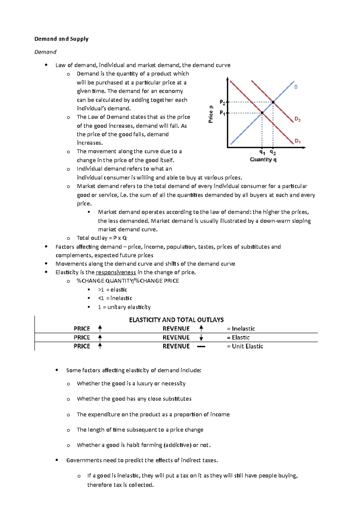 Demand and Supply Notes Demand and Supply Demand Law of demand