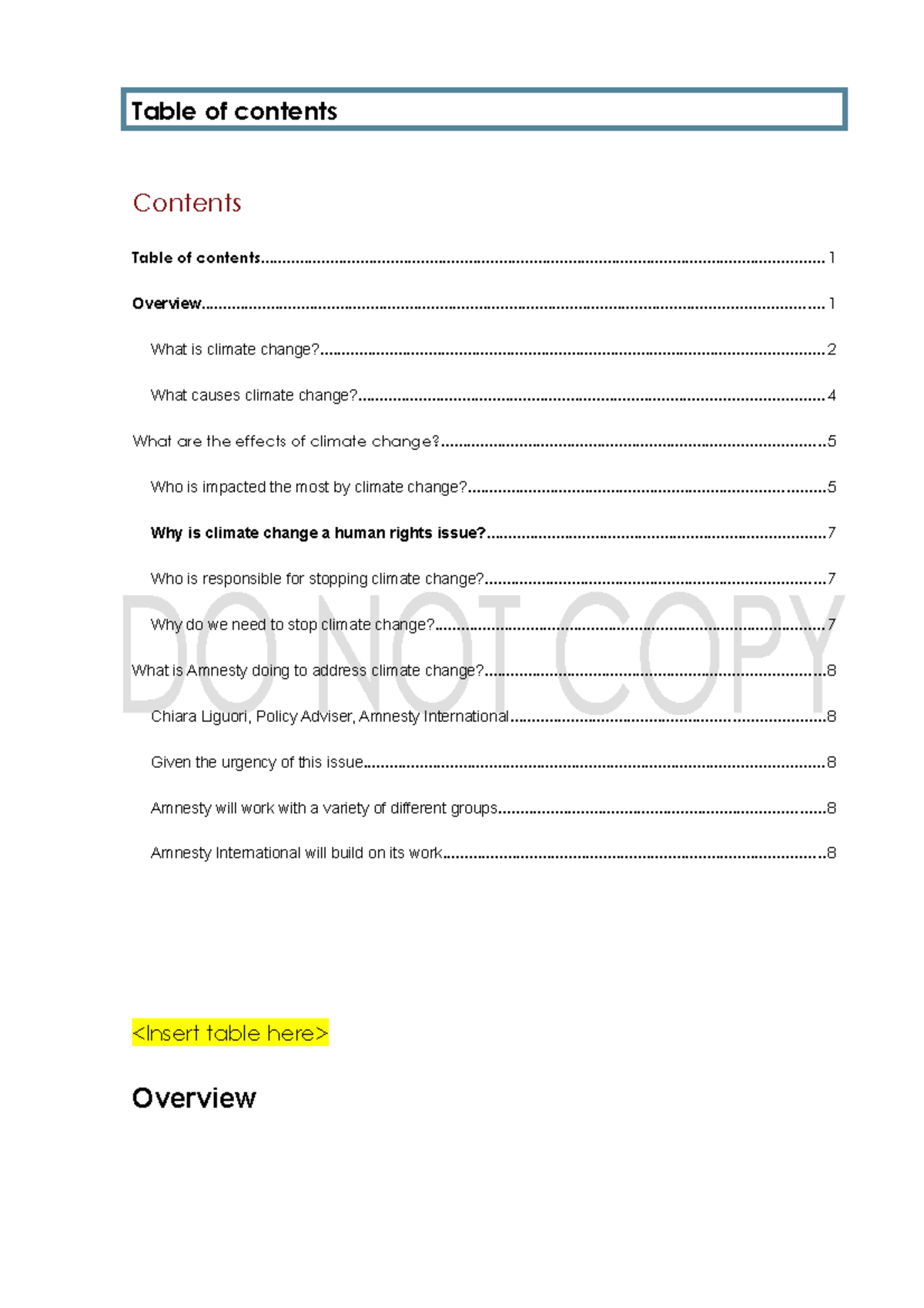 Climate Change Practice Table of contents It’s abundantly clear