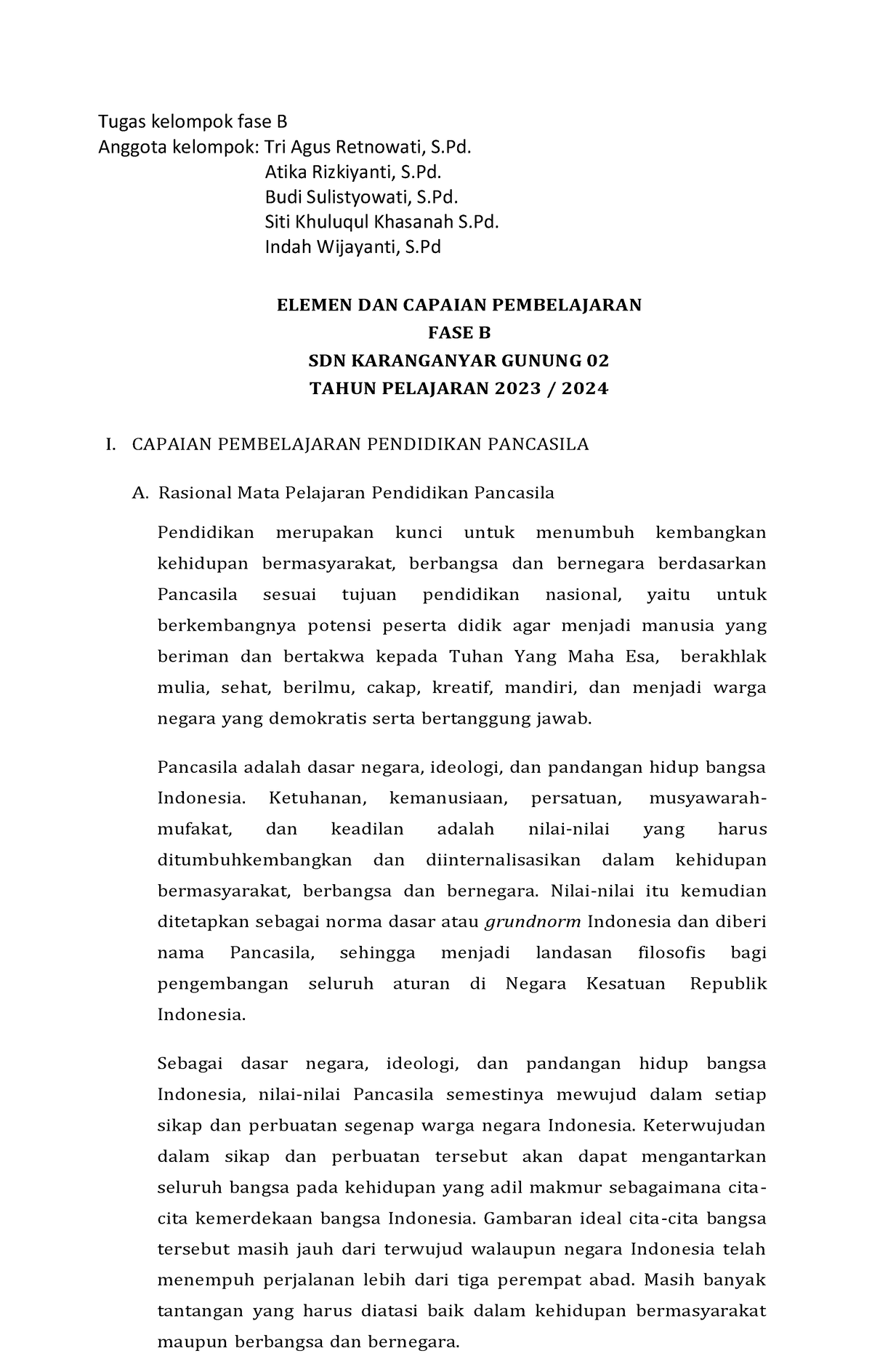 Capaian Pembelajaran FASE B - Tugas Kelompok Fase B Anggota Kelompok ...