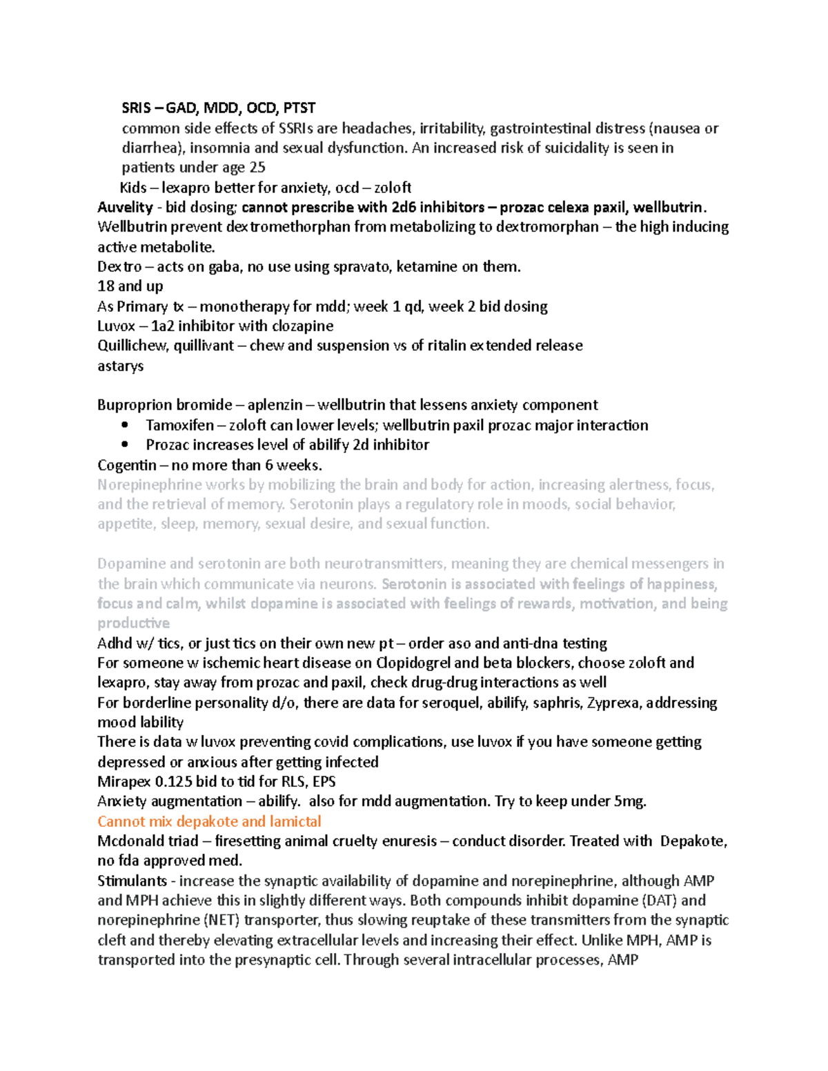 Psychiatry Medication Review SRIS GAD MDD OCD PTST common