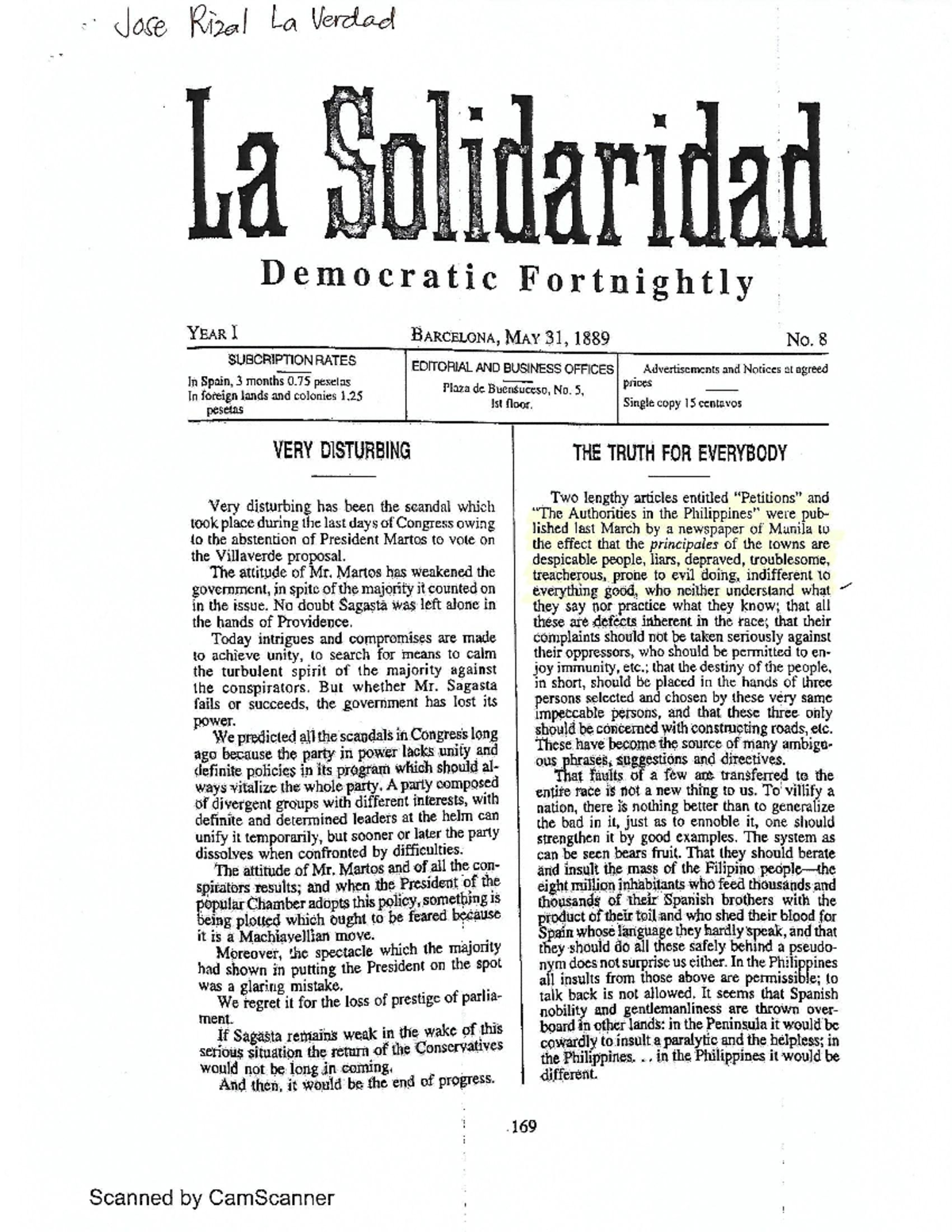 Jose Rizal La verdad - reading material - Jose Rizal La Verdad La ...