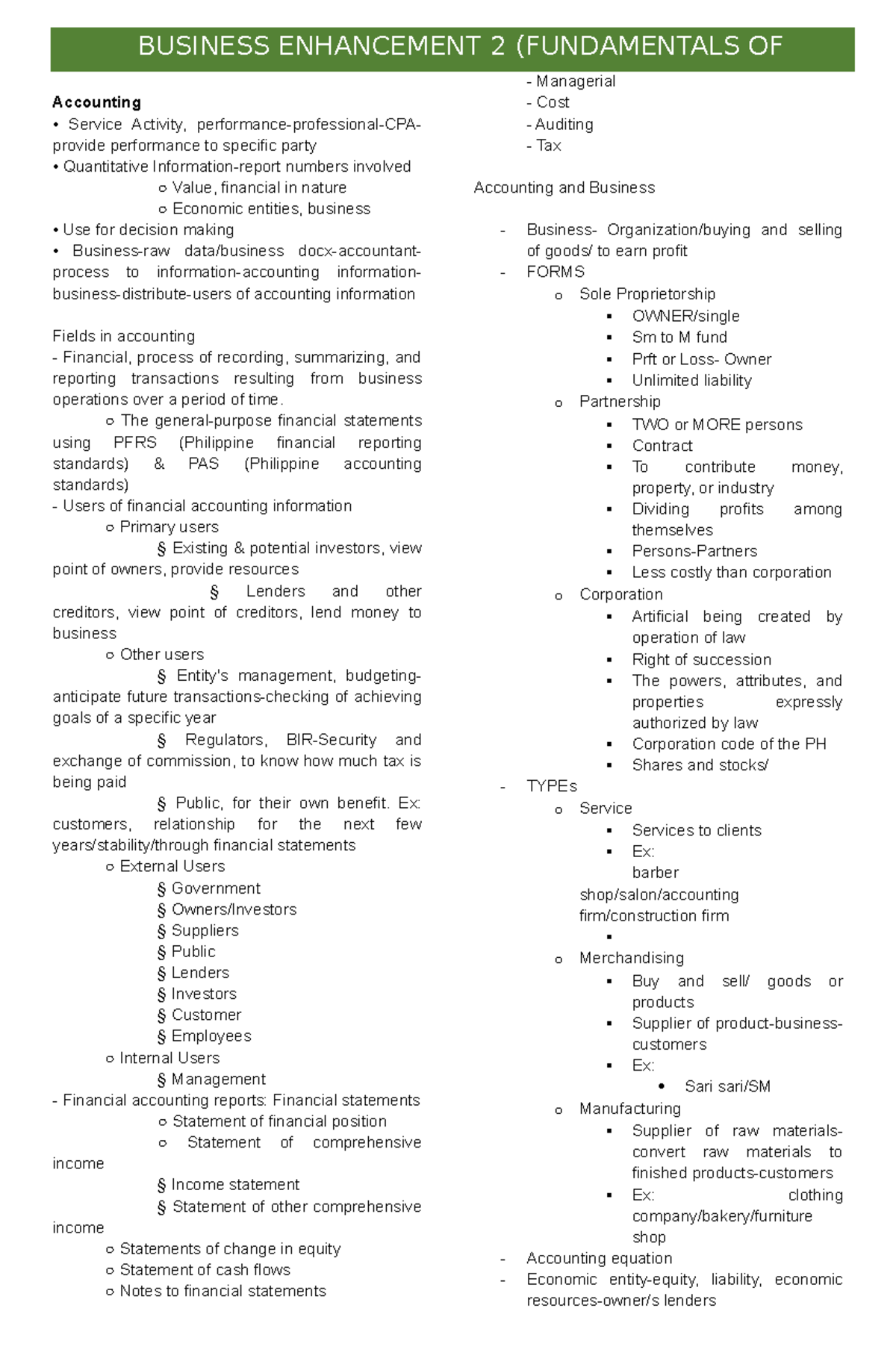 Business Enhancement 2 ( Fundamentals OF Accounting) - Accounting ...