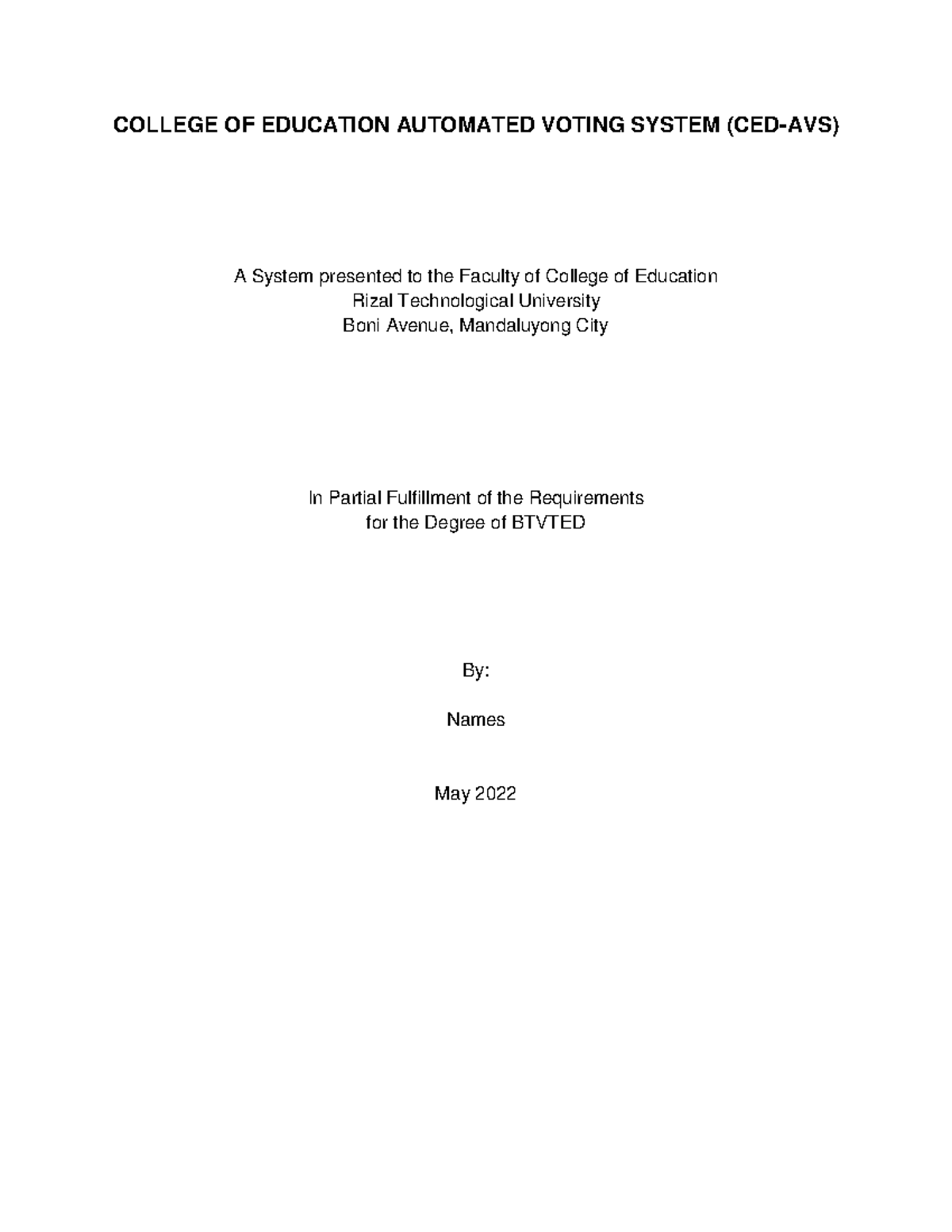 System proposal format - COLLEGE OF EDUCATION AUTOMATED VOTING SYSTEM ...