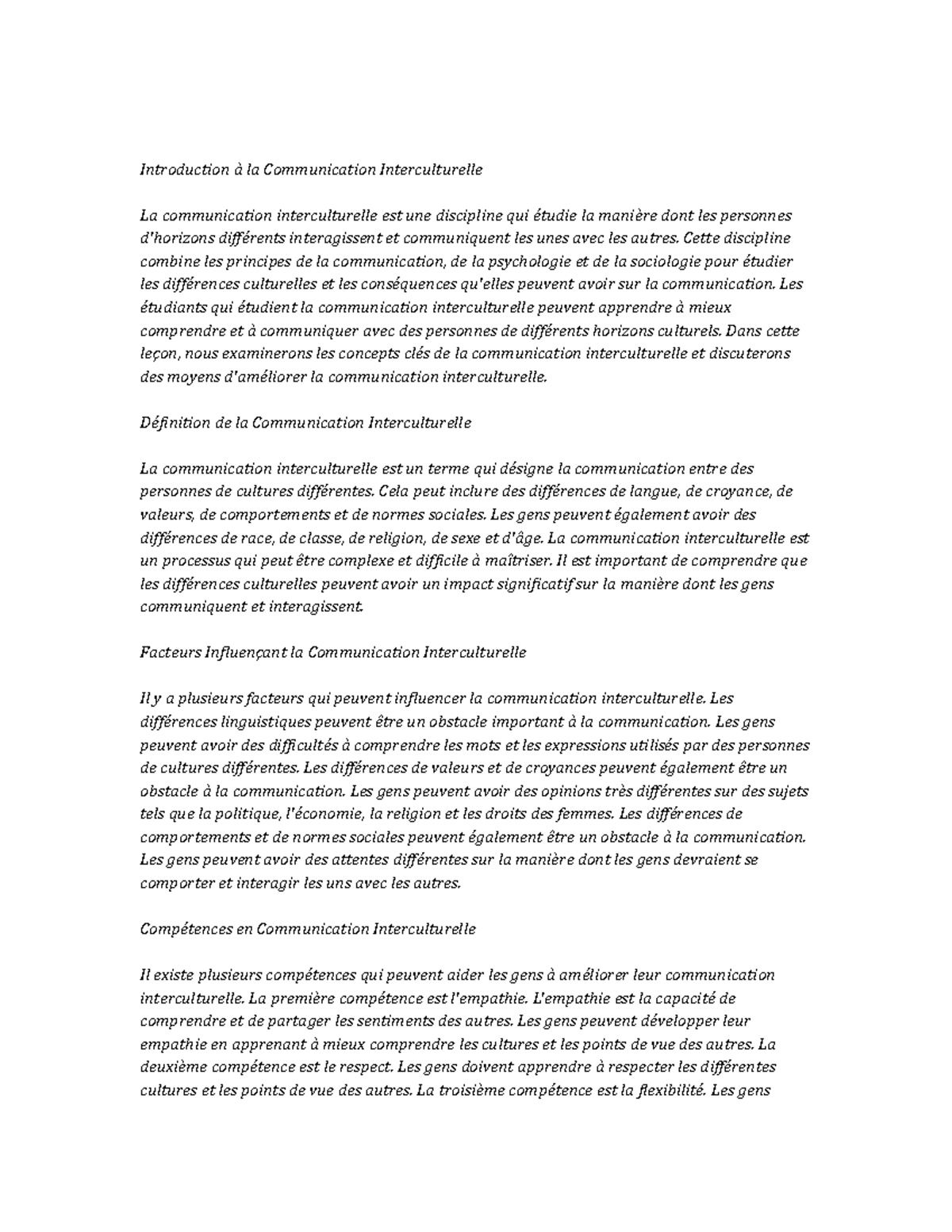 Intercultural Communication note study - Introduction à la ...