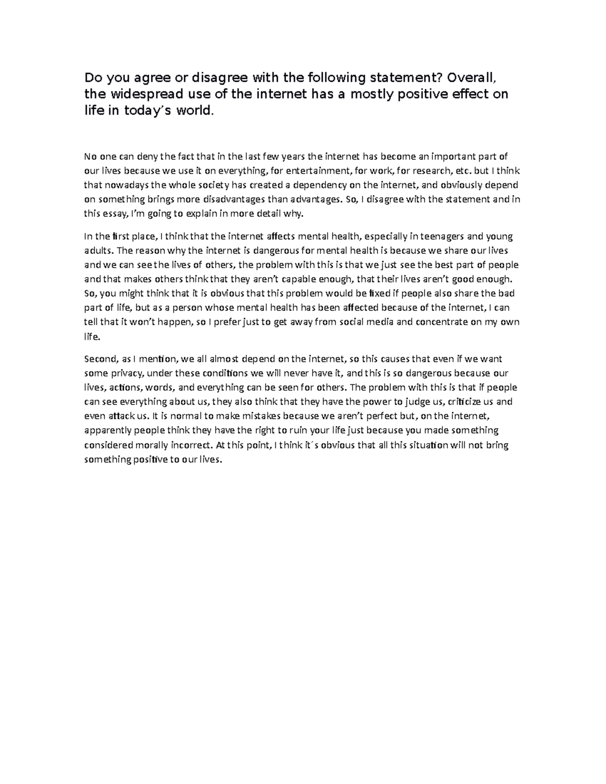 Disadvantages with the internet - Do you agree or disagree with the ...
