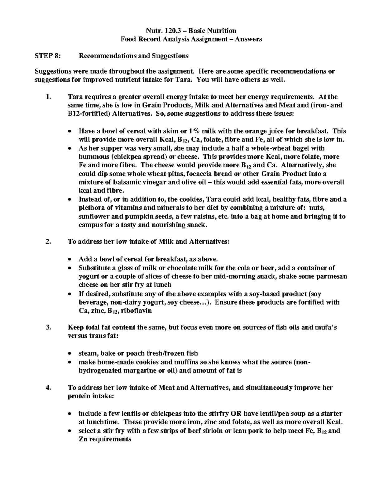 Step 8 answers 2016-2017 - Nutr. 120 – Basic Nutrition Food Record ...