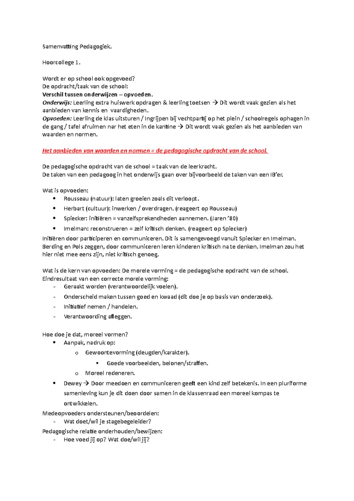 Samenvatting Pedagogiek - Hoorcollege 1. Wordt Er Op School Ook ...