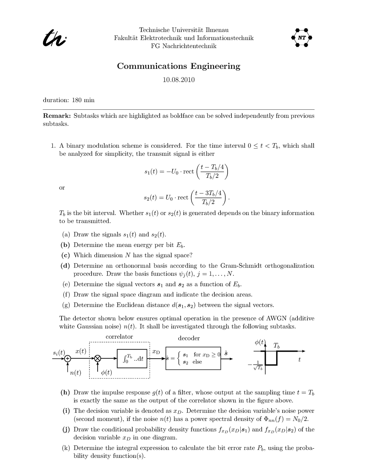 Exam For Communications Engineering Ss 10 Studocu