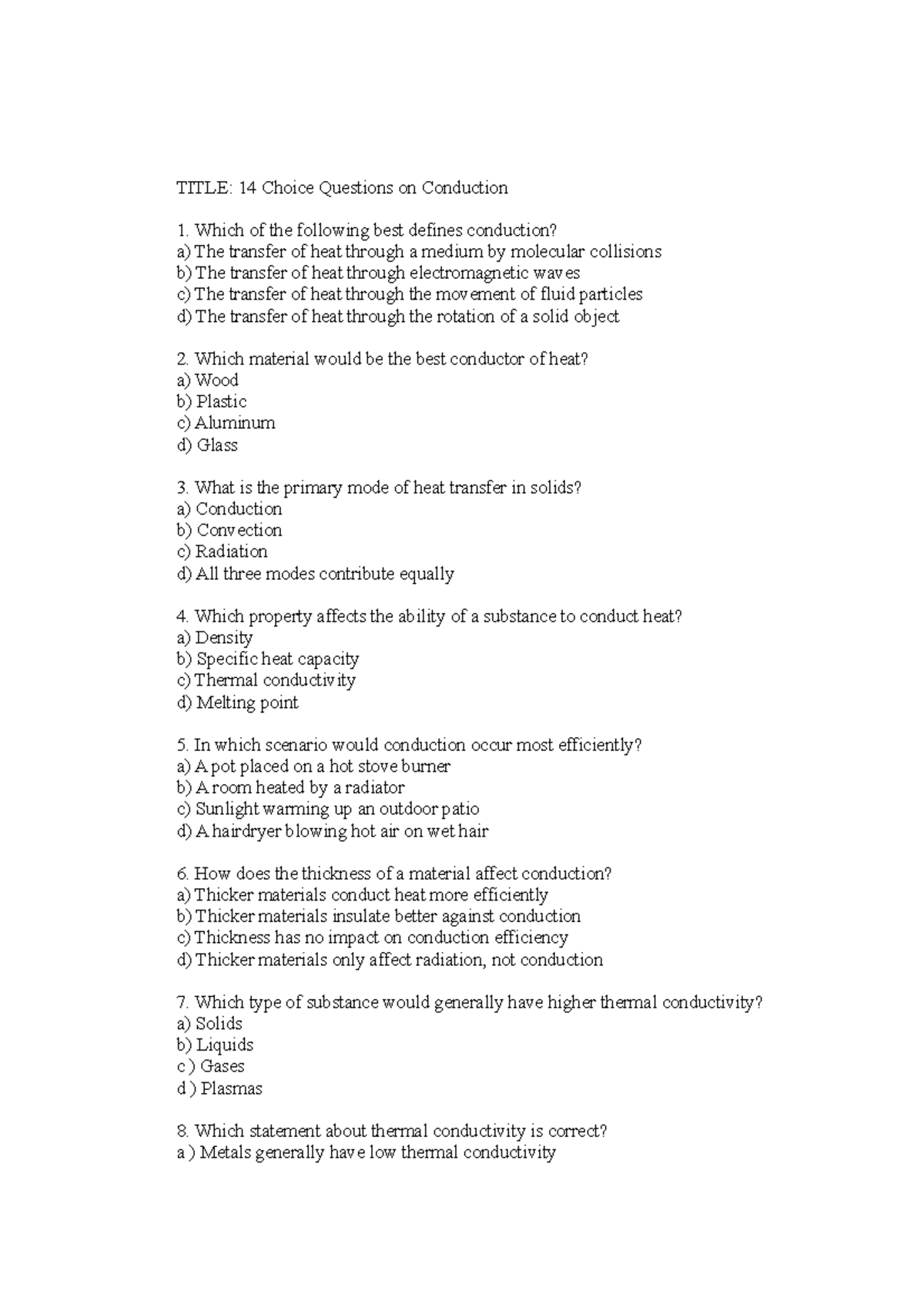 14 Multiple Choice Questions on Conduction at the University Level ...