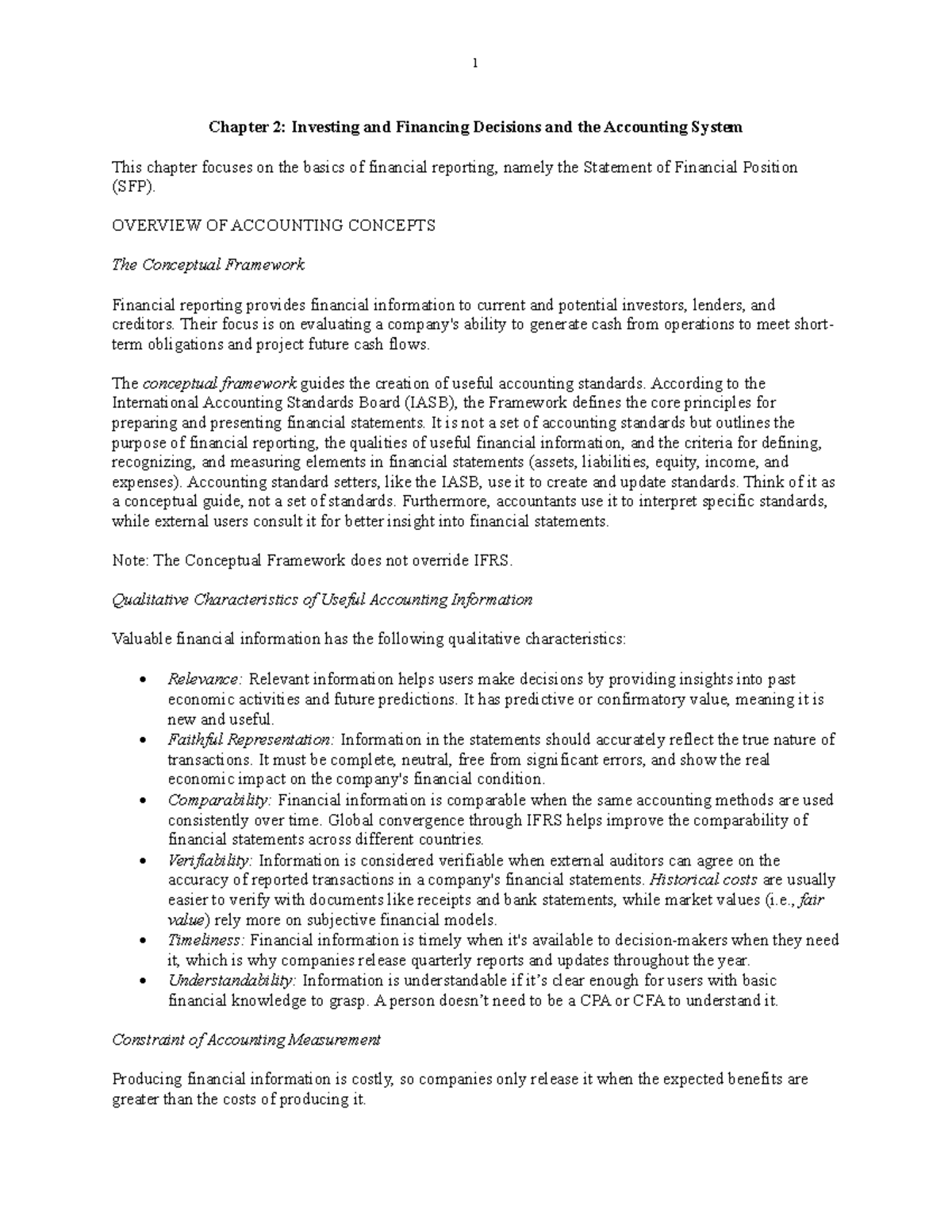 Chapter 2 - instructor's notes - Chapter 2: Investing and Financing ...