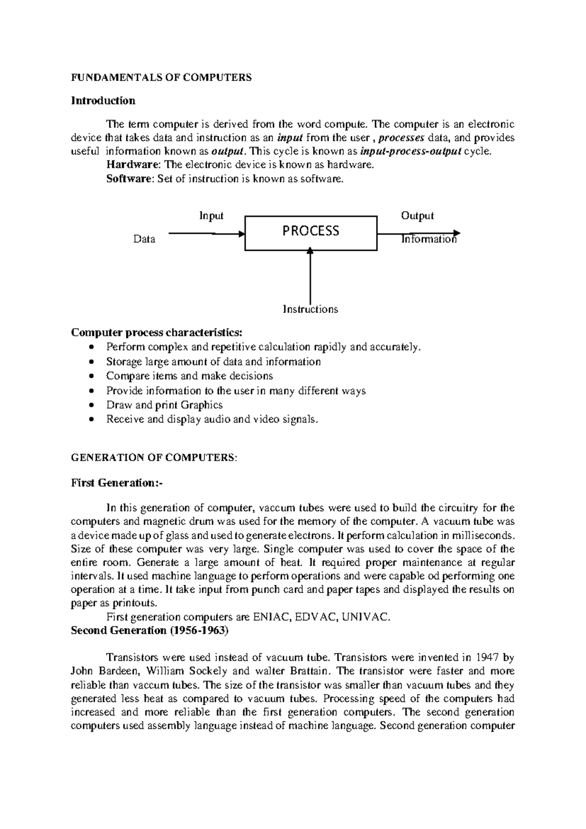 C lang(i unit) - Useful - FUNDAMENTALS OF COMPUTERS Introduction The ...