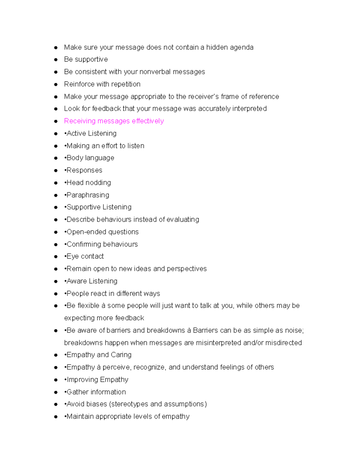 Untitled document Communication notes Make sure your message does