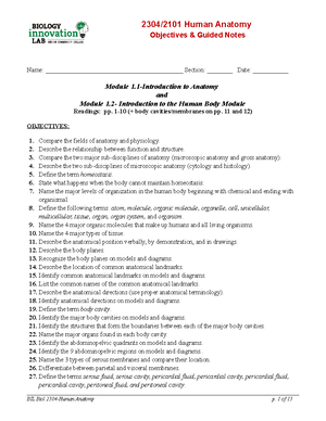 2304 02 Tissues Objectives and Notes 08 28 15 - 2304/2101 Human Anatomy ...