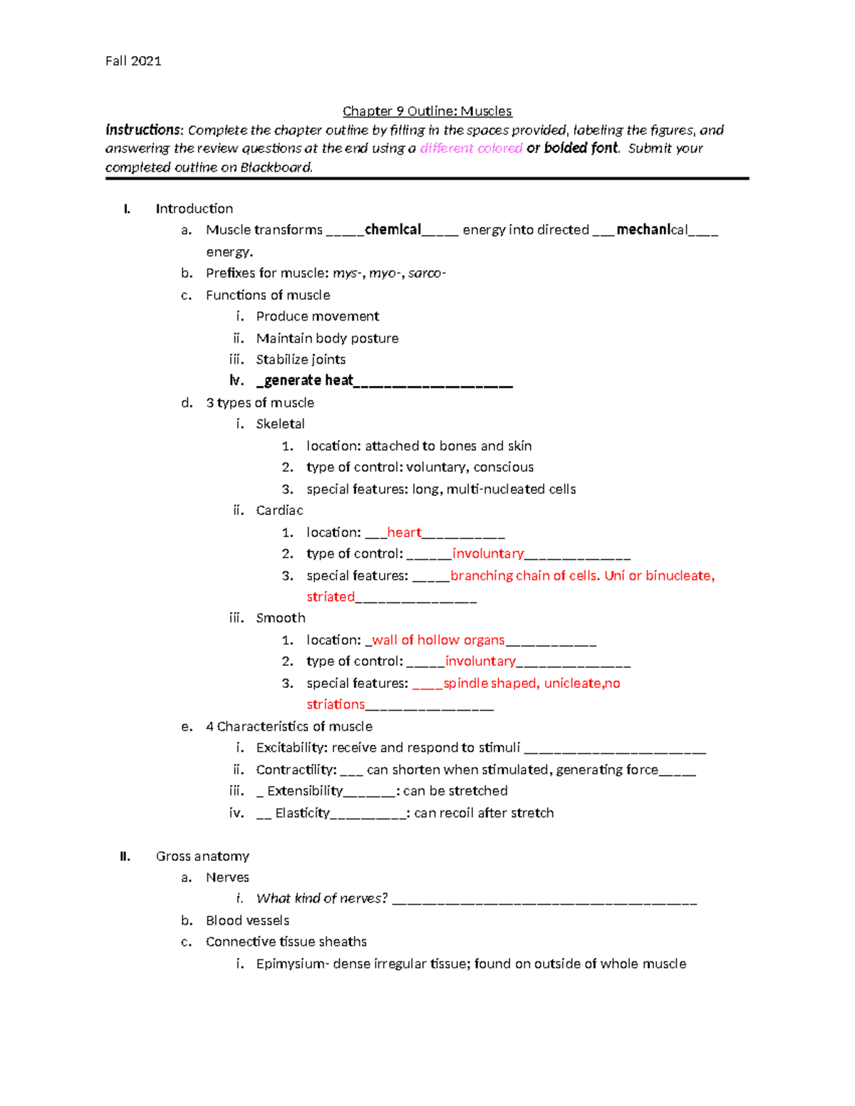 Chapter 9 Outline - ingo - Chapter 9 Outline: Muscles Instructions ...