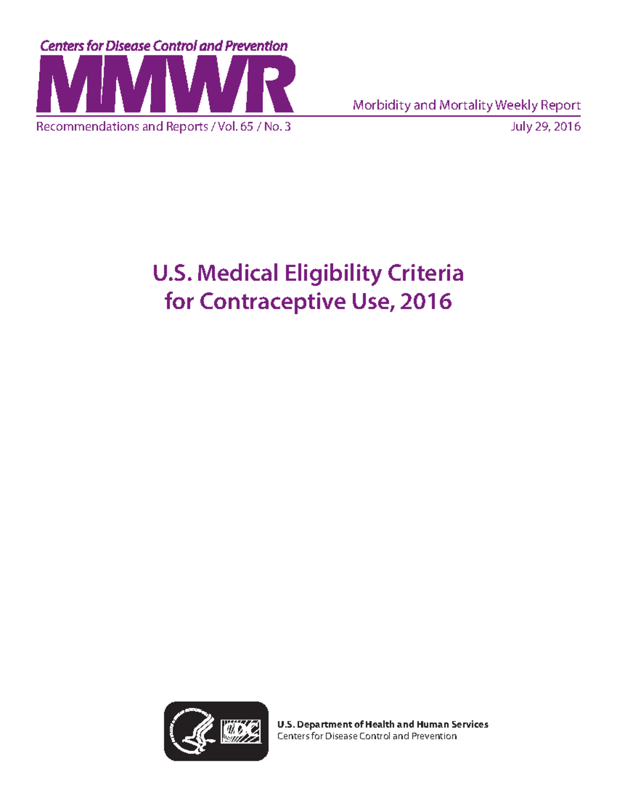CDC - Medical Eligibility Criteria for Contraceptive Use, 2016 ...