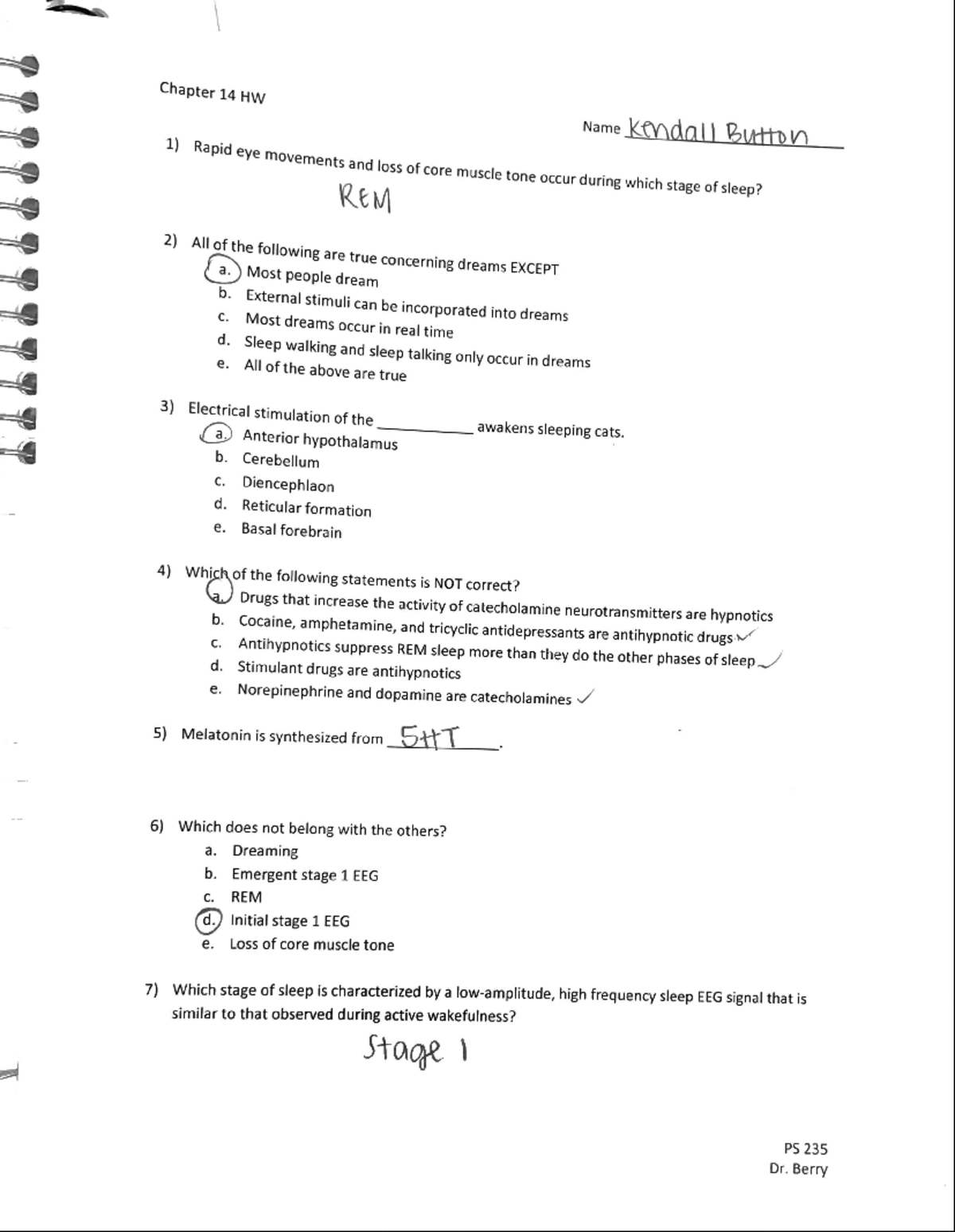 CH 14 HW - Chapter 14 Homework Assignment Professor Berry - PS 235 ...