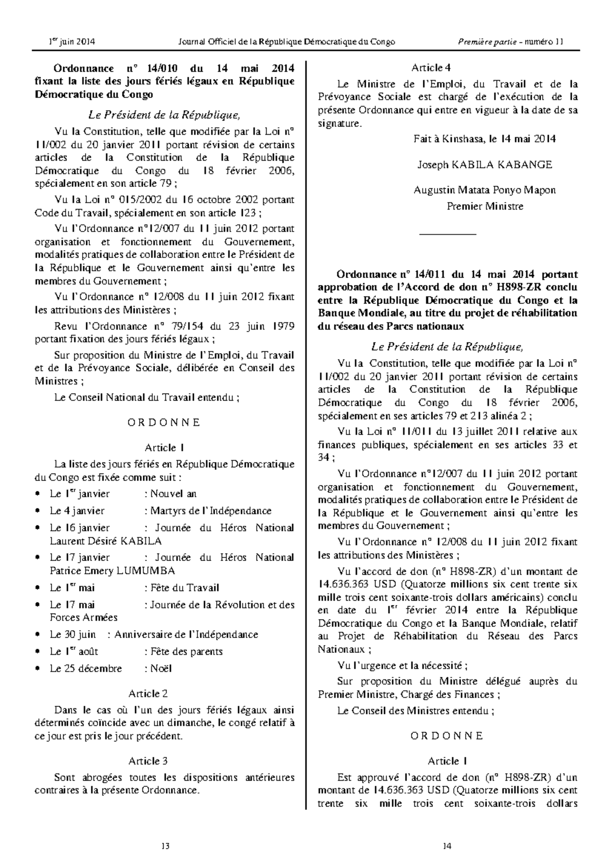 82 - Très bon - 1 er juin 2014 Journal Officiel de la République ...