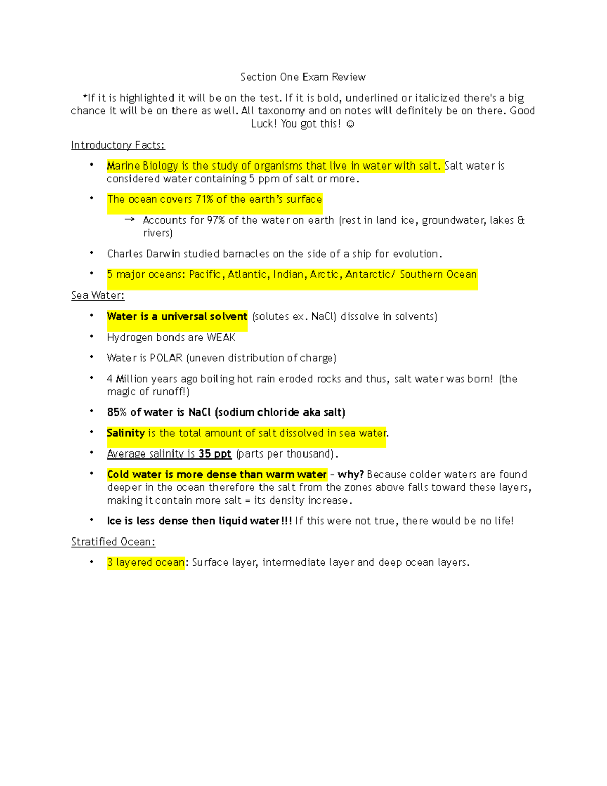 Section 1 Review - Lecture notes 1-6 - Section One Exam Review it is ...