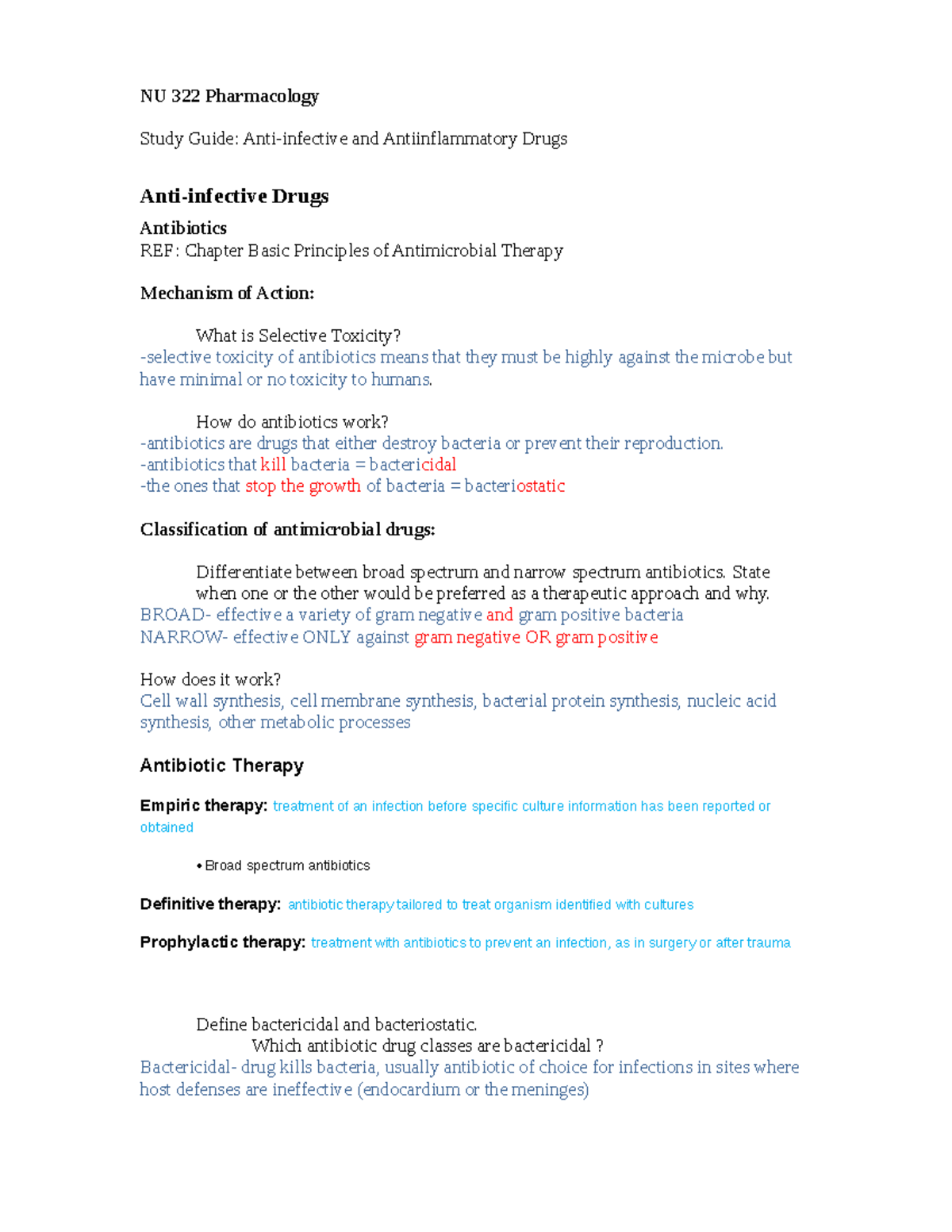 346068204 Antiinfective NU 322 Pharmacology Study Guide Anti