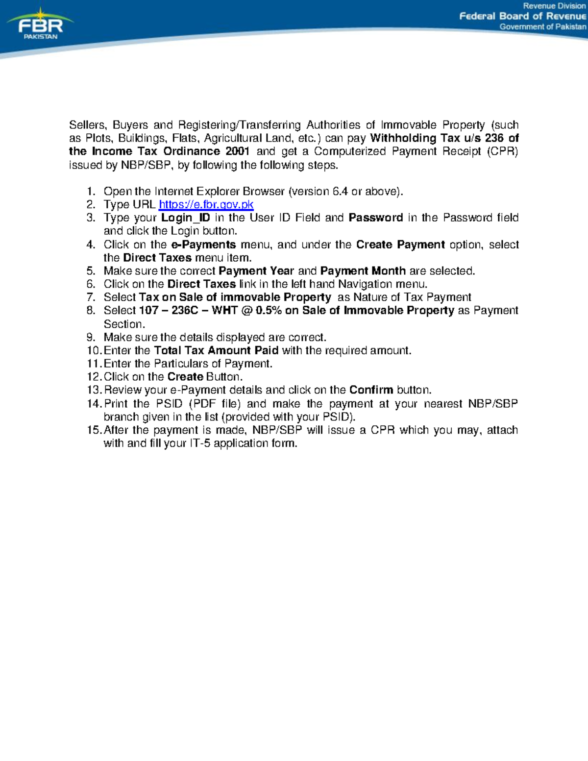 Steps to making WHT on Sale of Immovable Property payment - Sellers ...