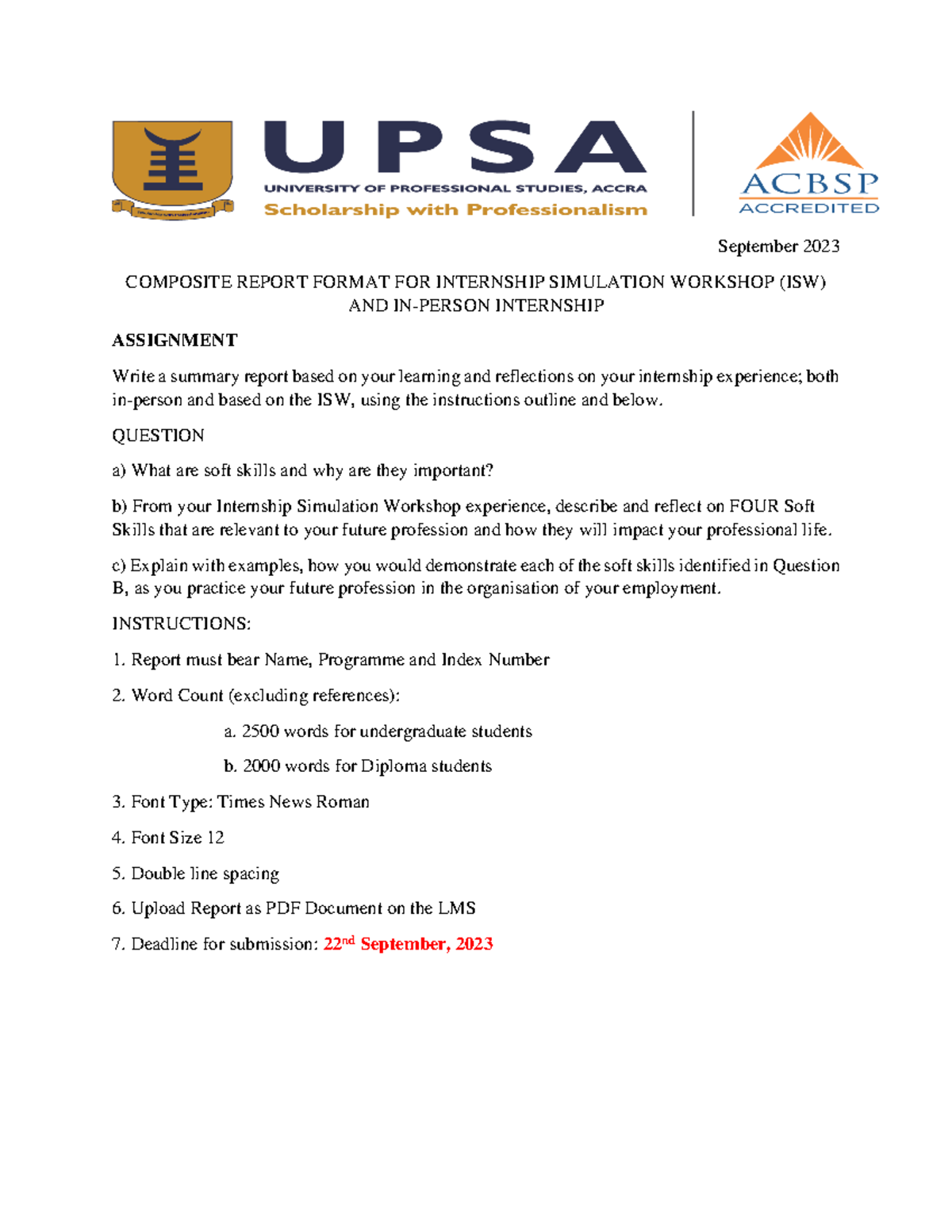 Internship SW-2023 Instructions - September 2023 COMPOSITE REPORT ...