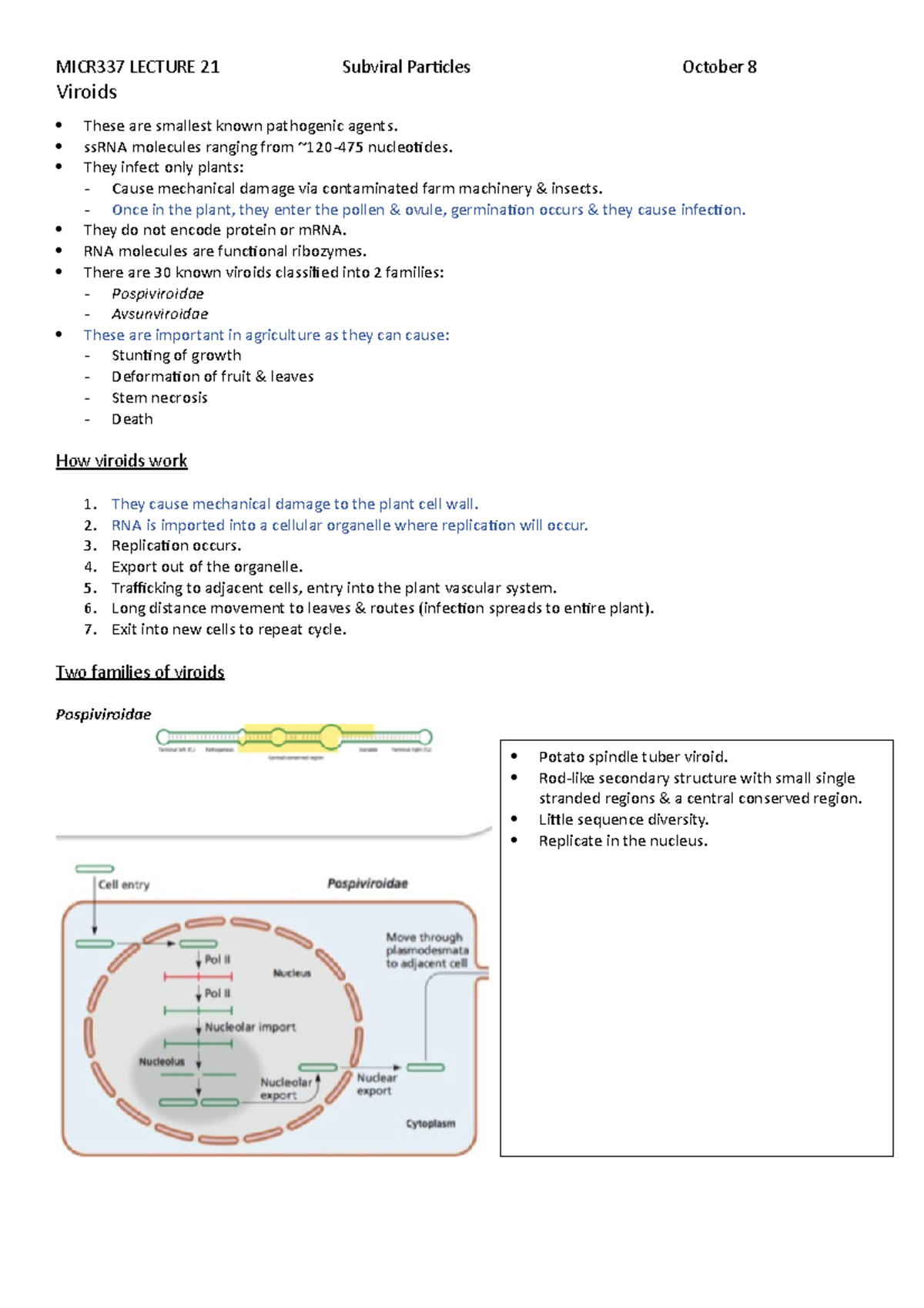 L21 - Lecture Notes 21 - Viroids These Are Smallest Known Pathogenic ...